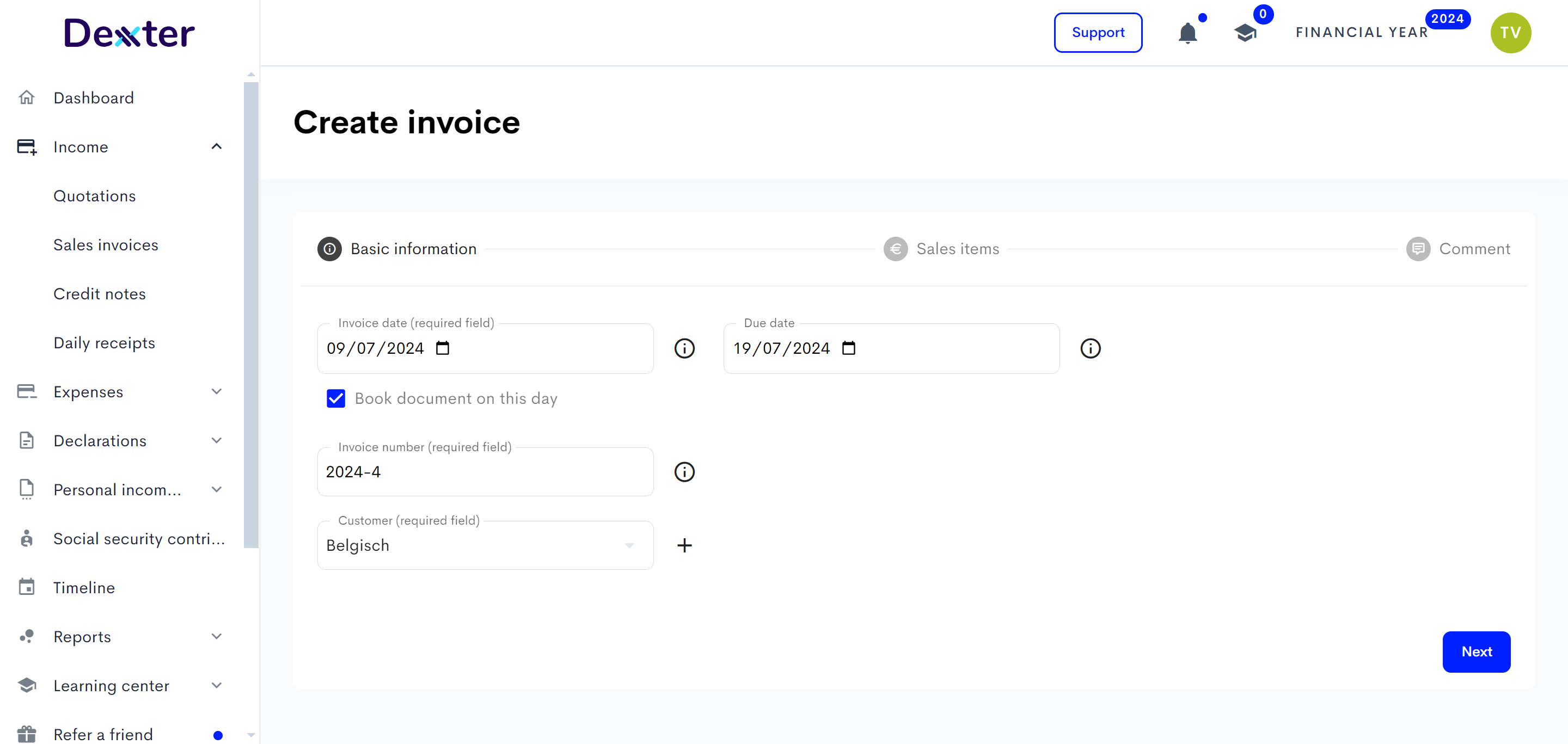 First, create a sales invoice.