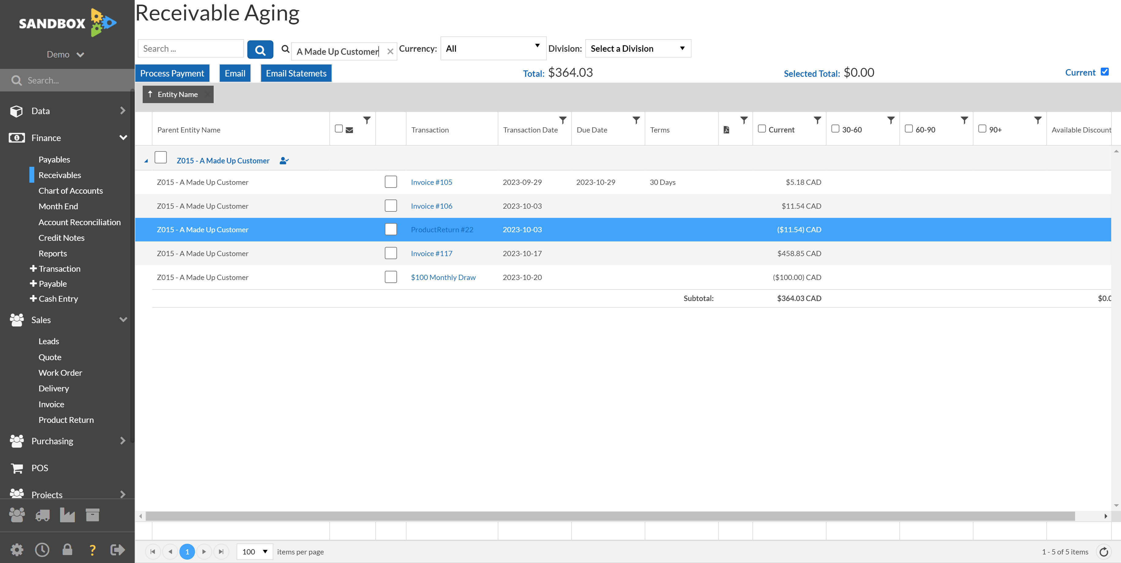 Optional... filter by customer to review receivables 