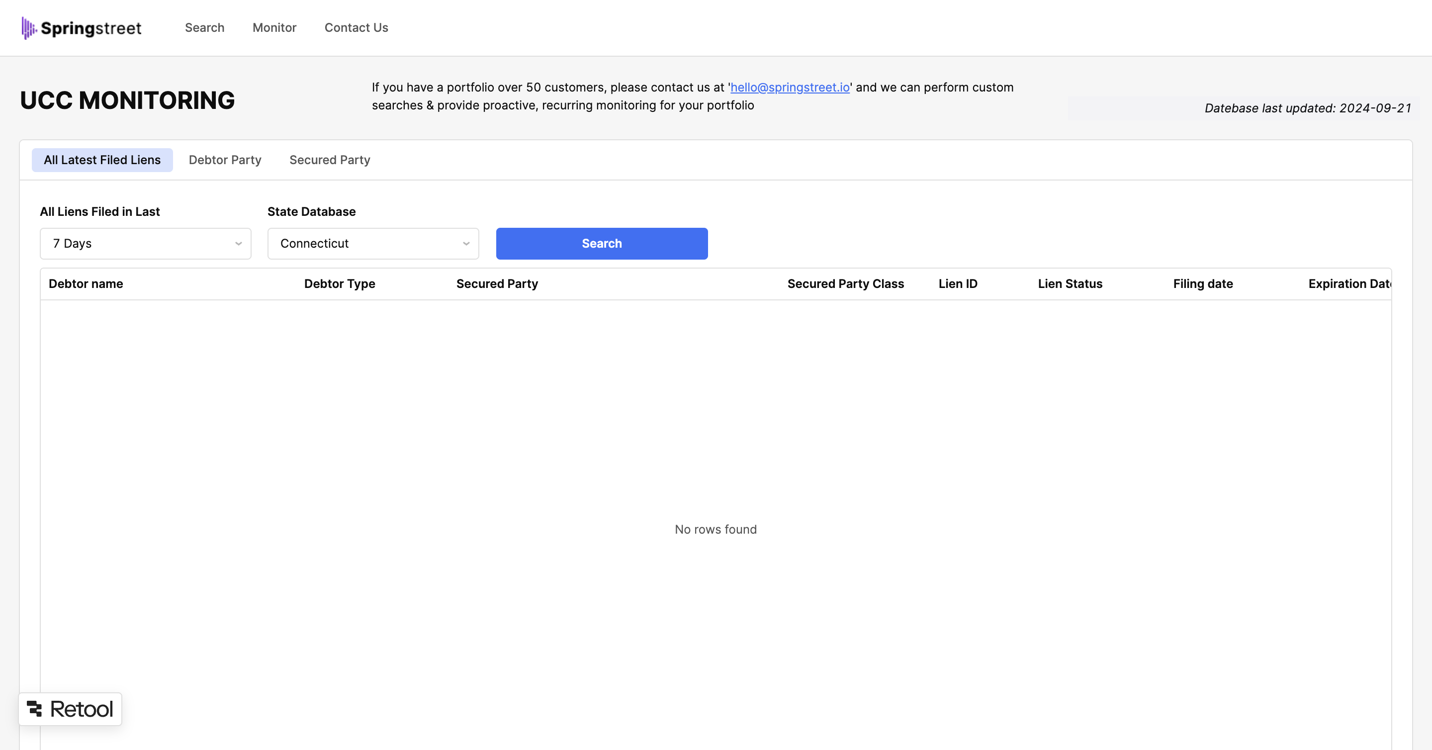 Search for liens filed in the most recent days