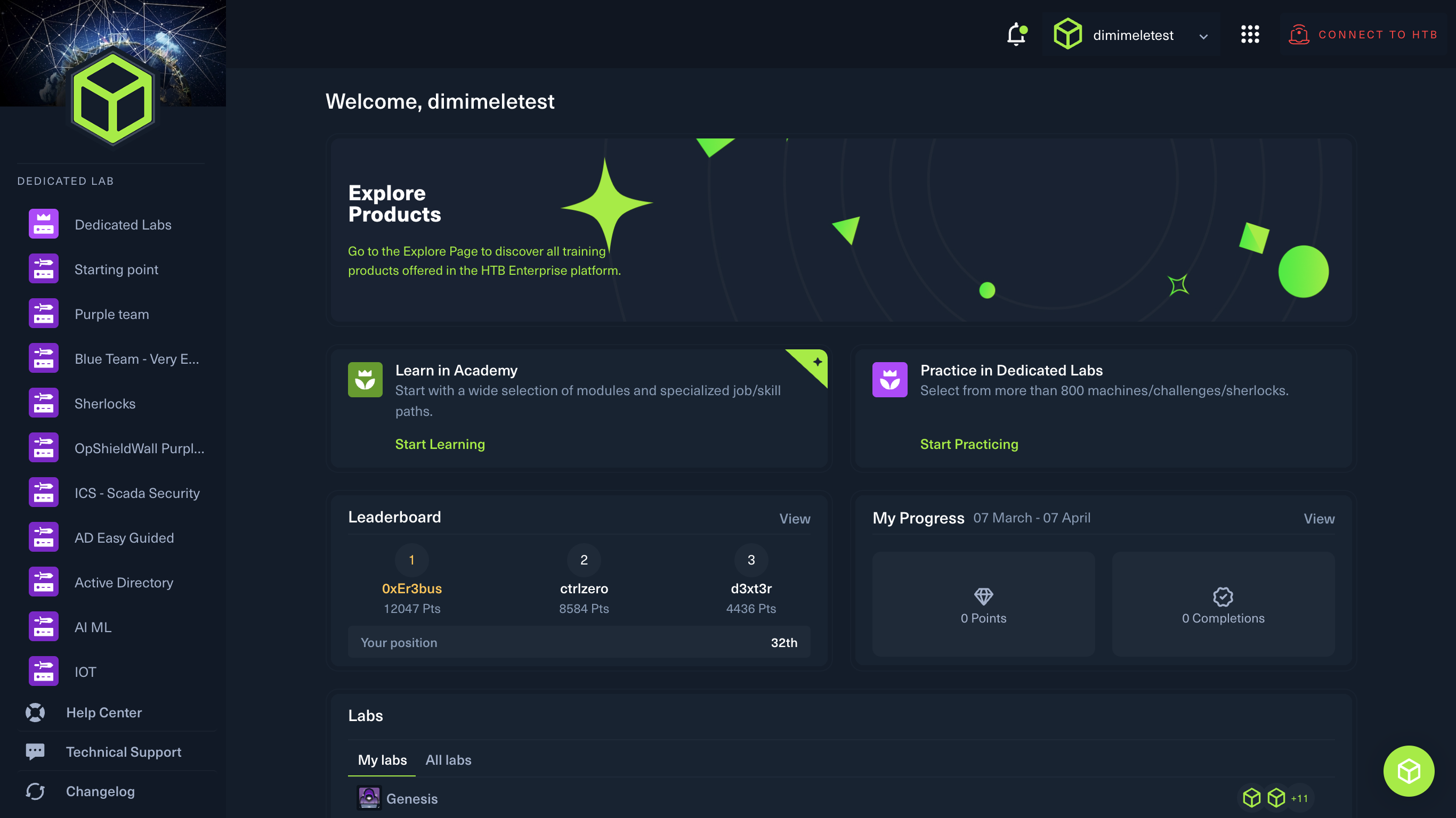 Get started by entering your assigned Space in **Dedicated Labs**