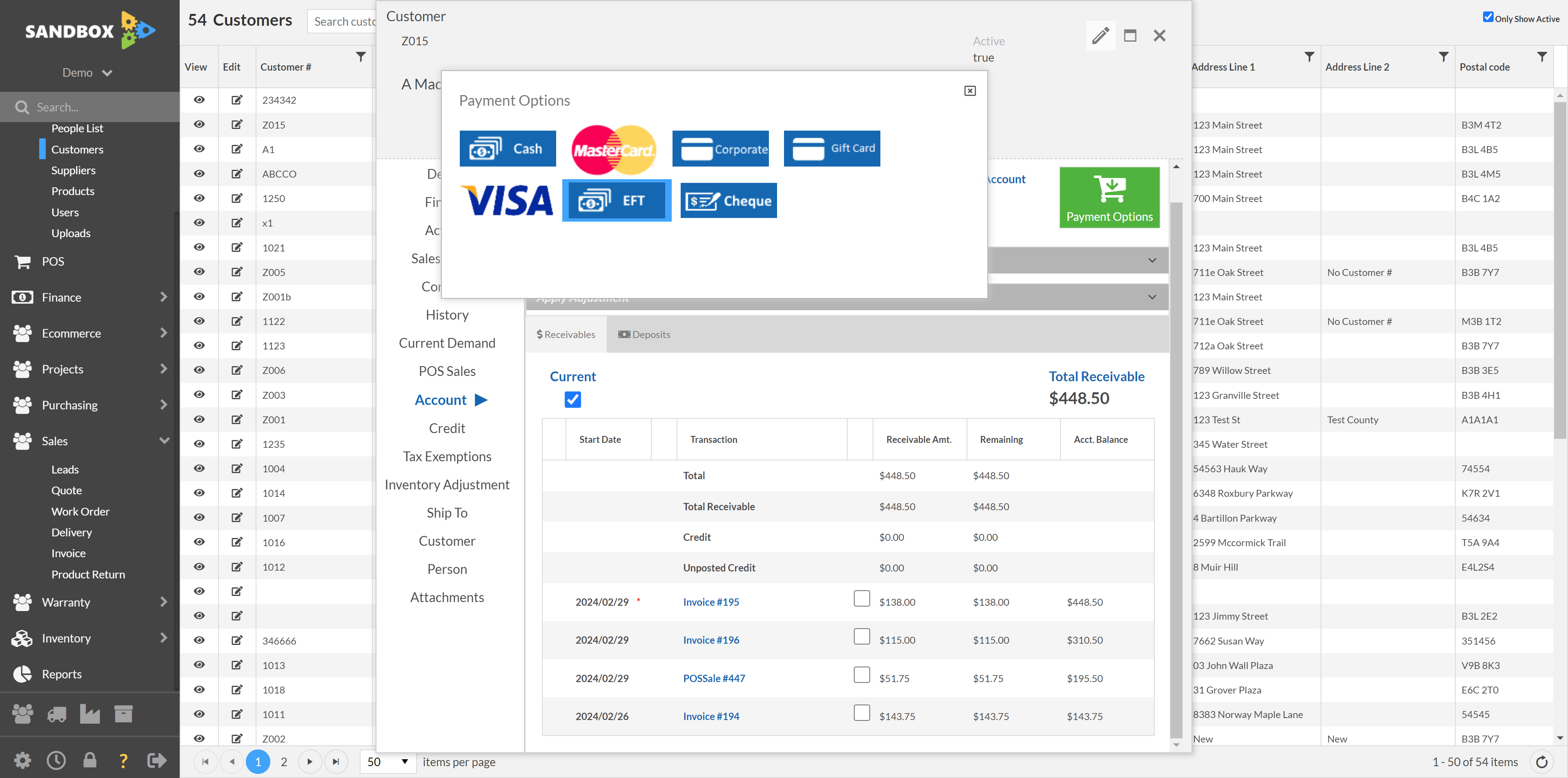 Selection payment type