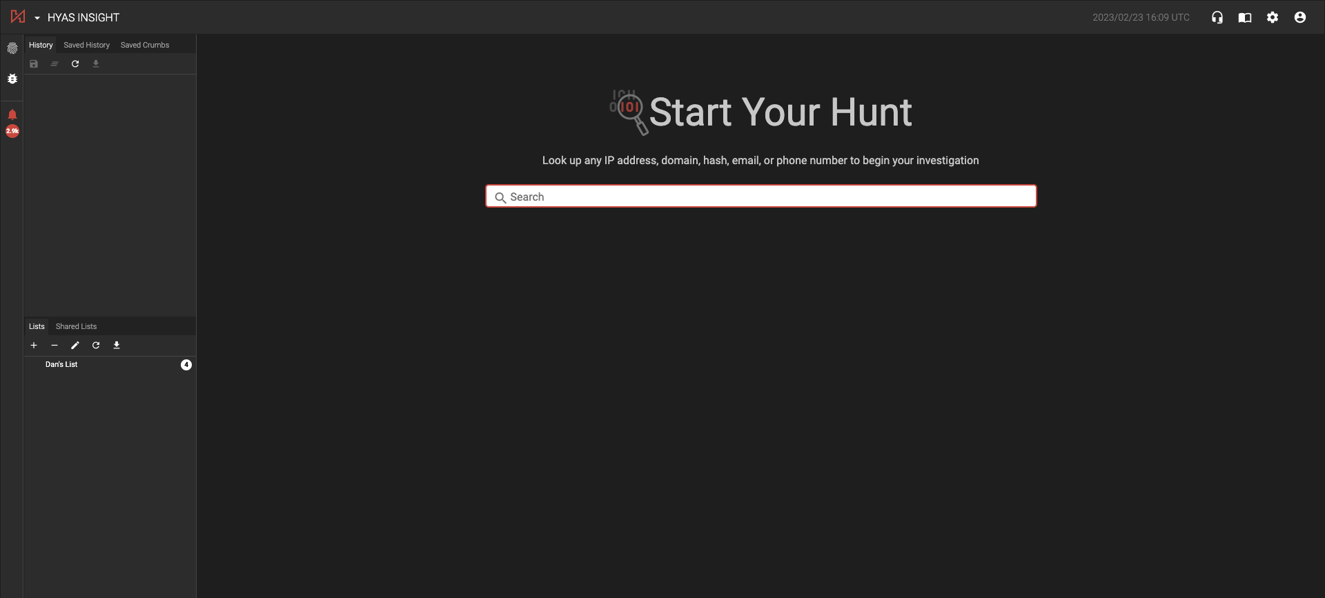 Your investigation begins here. Enter an Indicator of Compromise (IoC) and hit Enter
