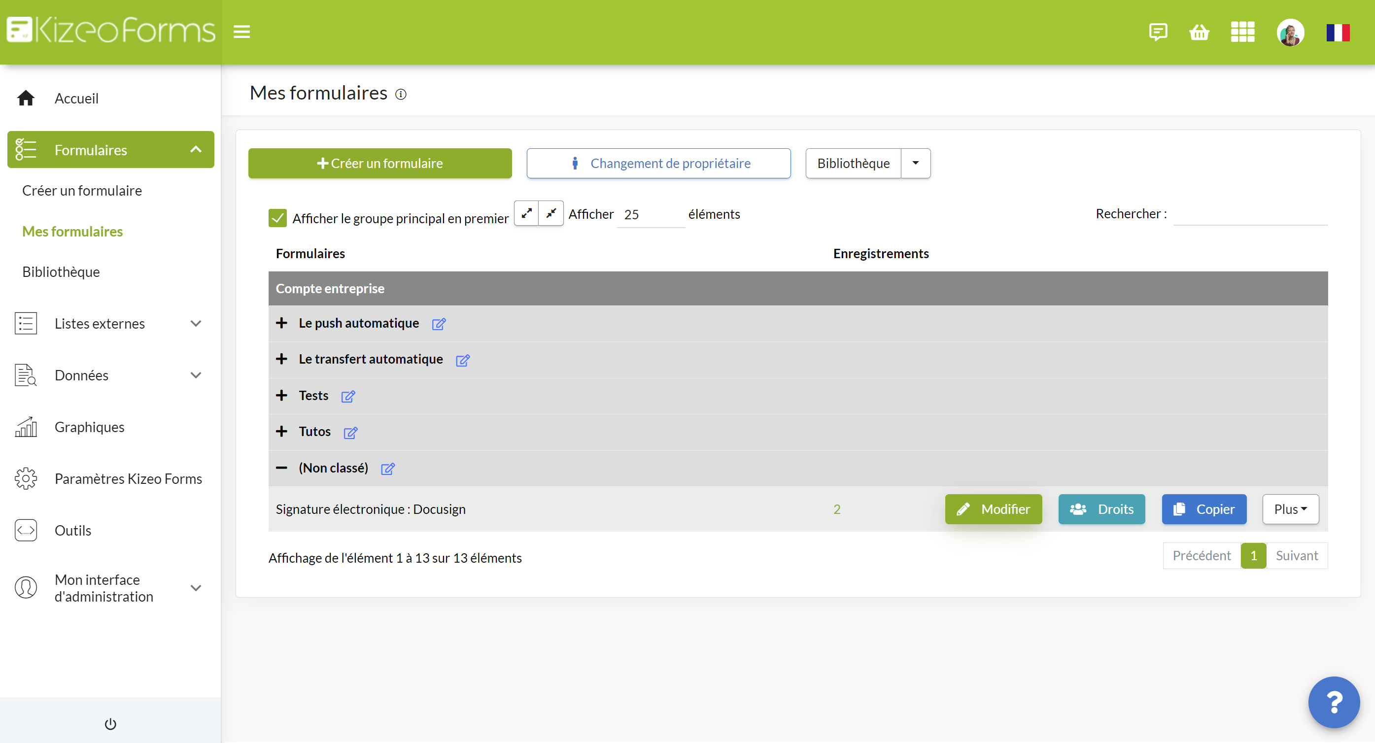 Cliquez sur Modifier pour ouvrir la conception du formulaire