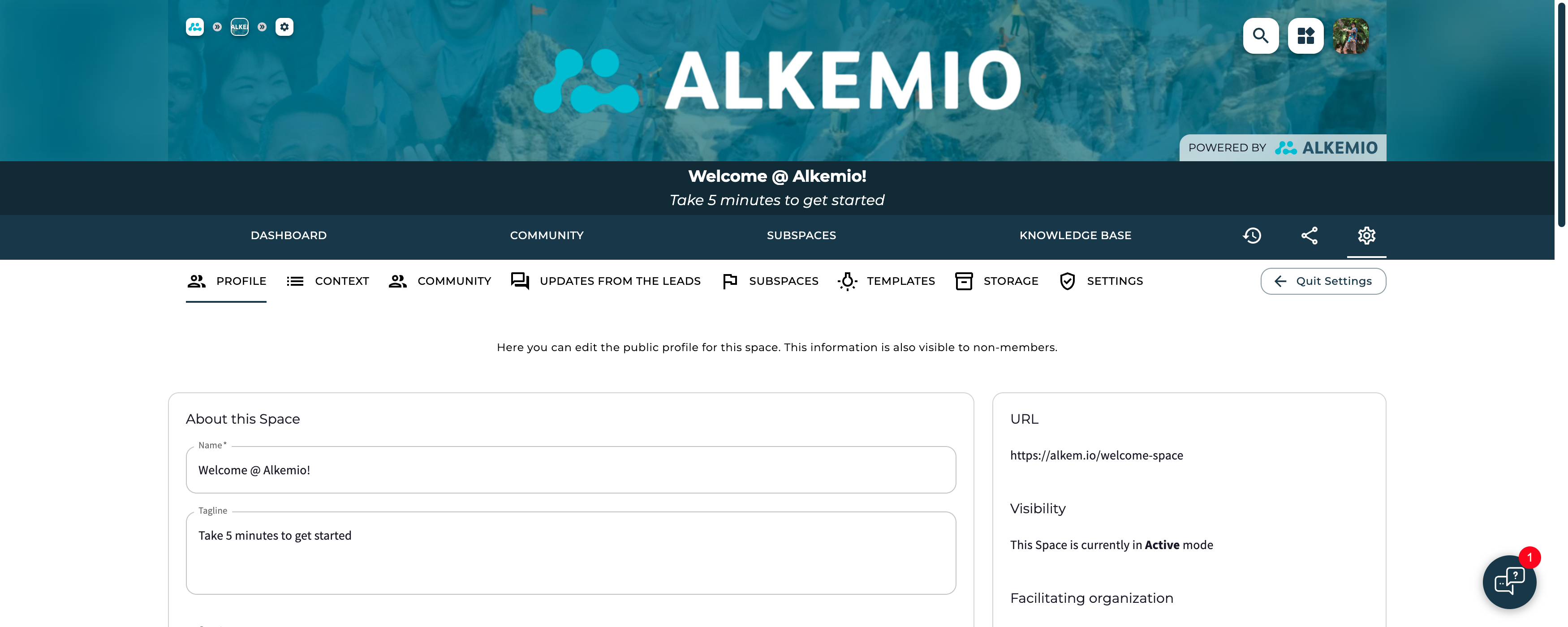 Edit the basic details of your Space and add a profile and banner image
