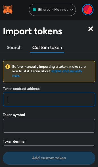 Locate the contract address for the Ocean Token. You can find it conveniently located above in the networks table. Once you've found it, simply enter the address. After entering the address, press the Enter key, and the remaining details will automatically populate.