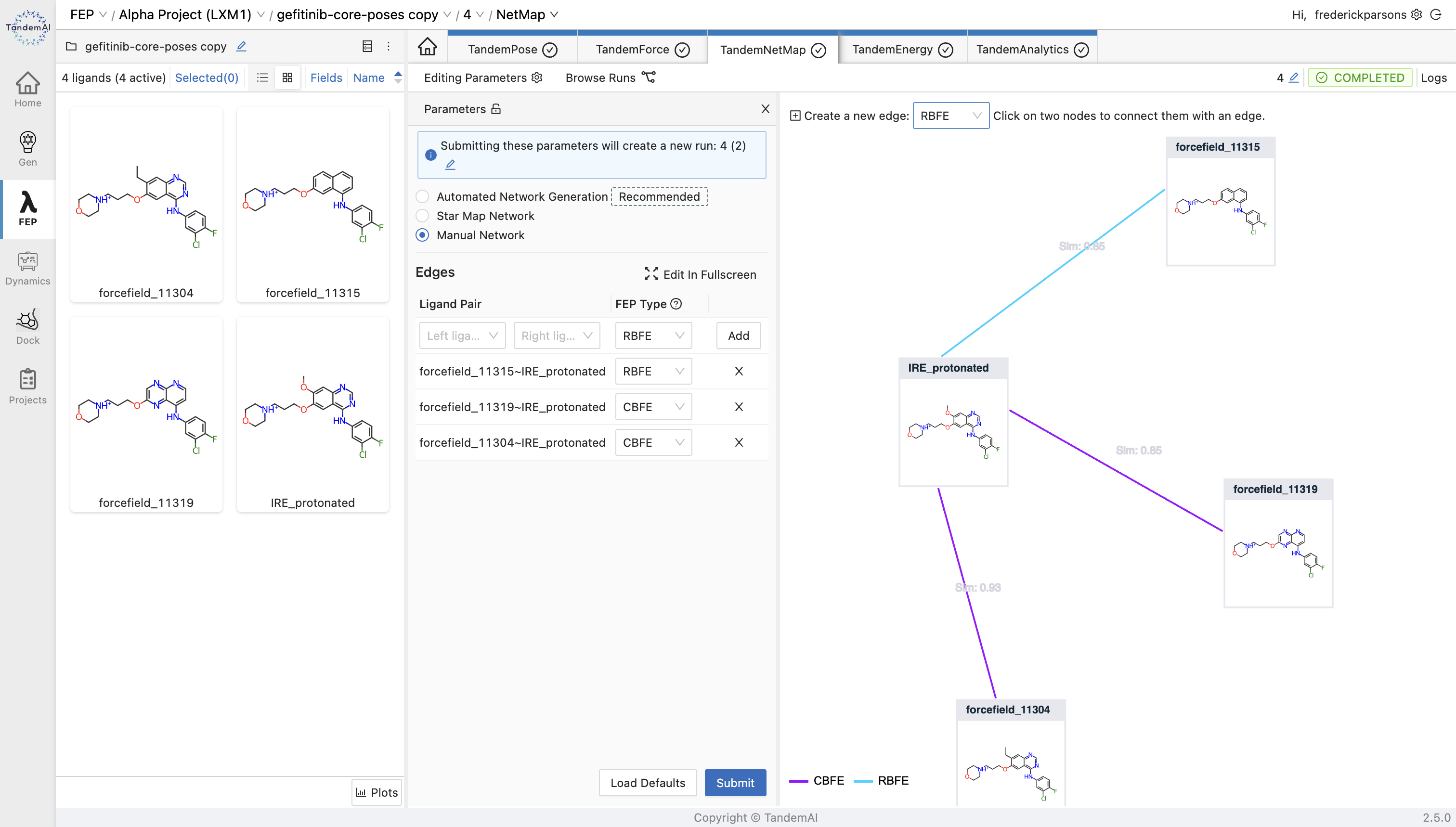 Let's start with a long-awaited feature in TandemViz: the ability to run TandemFEP on large core hops! This is now possible with CBFE (Core-Hopping Binding Free Energy).

CBFE enables FEP between two molecules with arbitrary structure and do not require MCS similarity. 