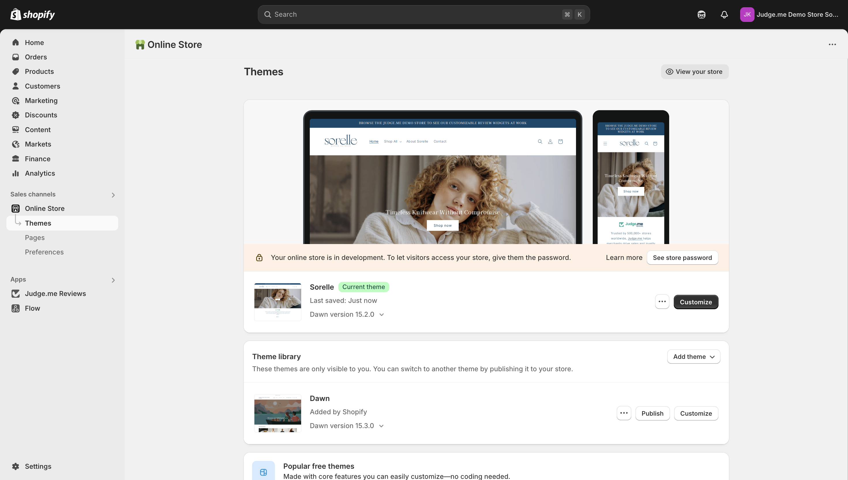 In Online Store > Themes, click **Customize**.
