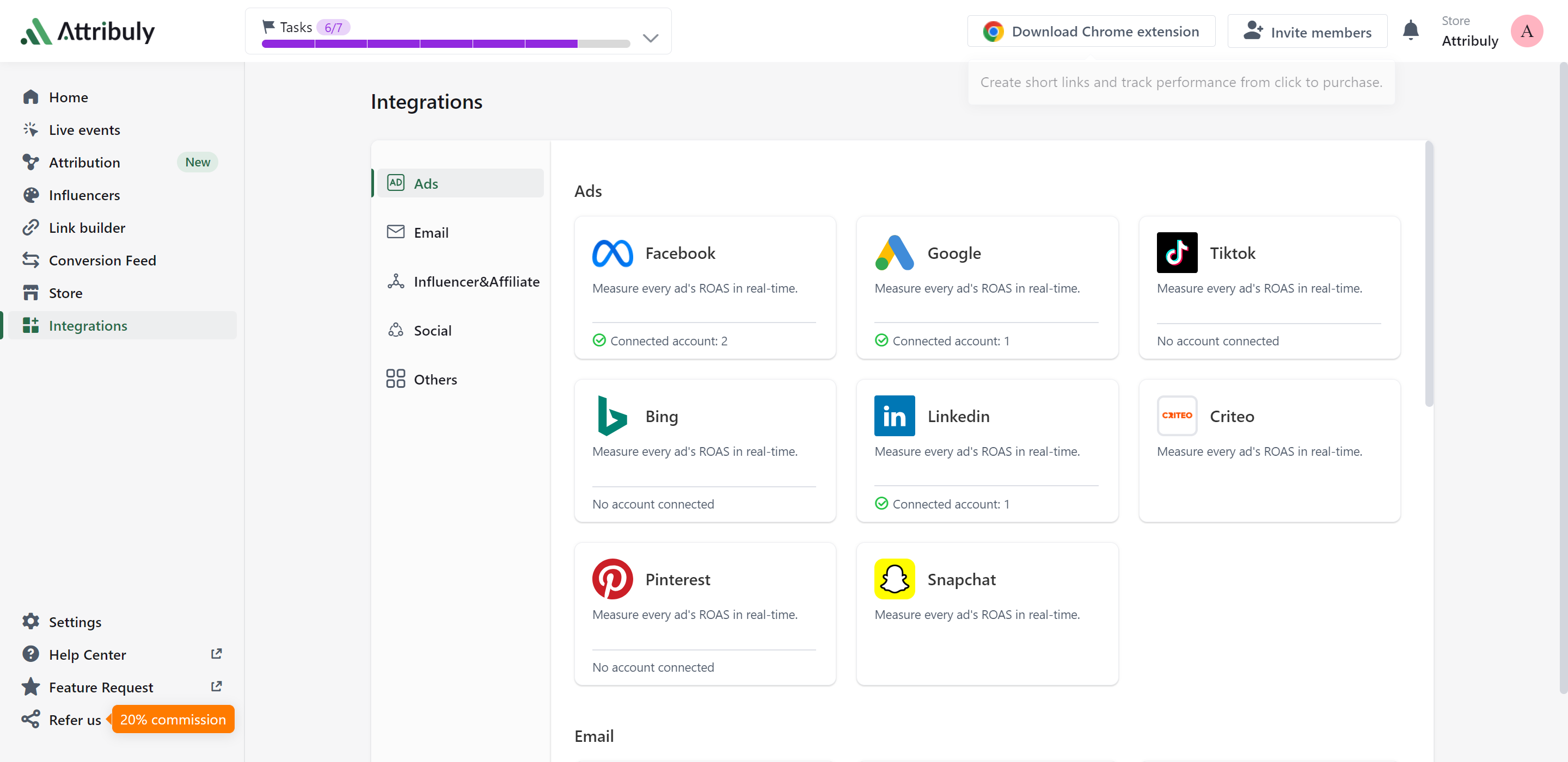 Let's start by collecting data with Attribuly. 
When you first log into Attribuly, Attribuly pixel is installed automatically. You need to connect all your touchpoints to Attribuly. 