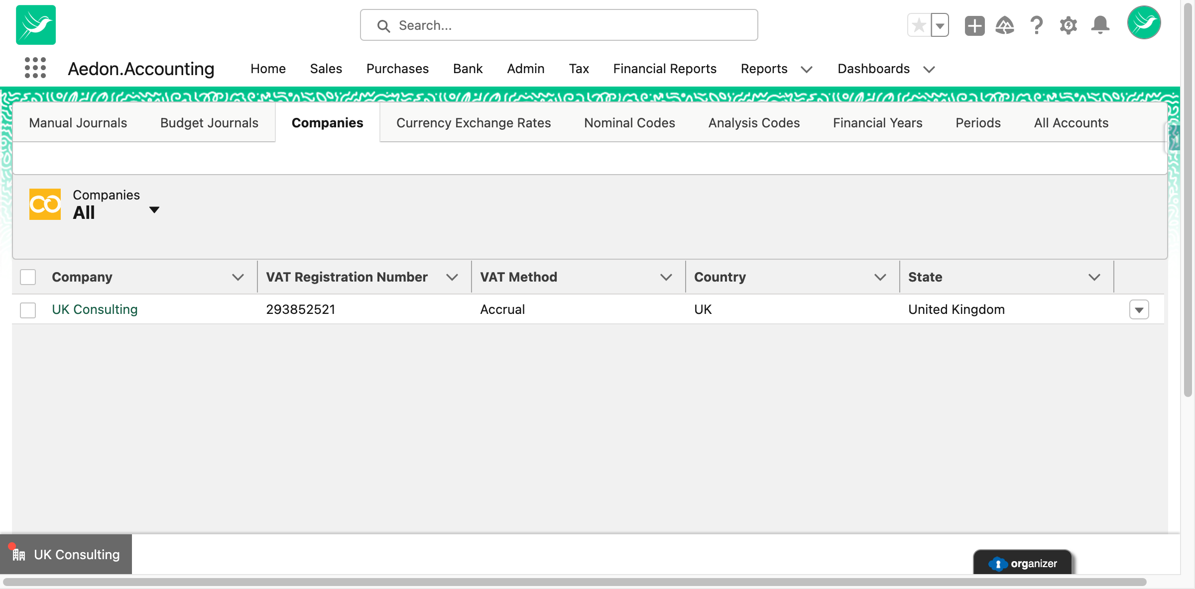 The first step is to make sure that your VAT number is recorded under the Company menu.