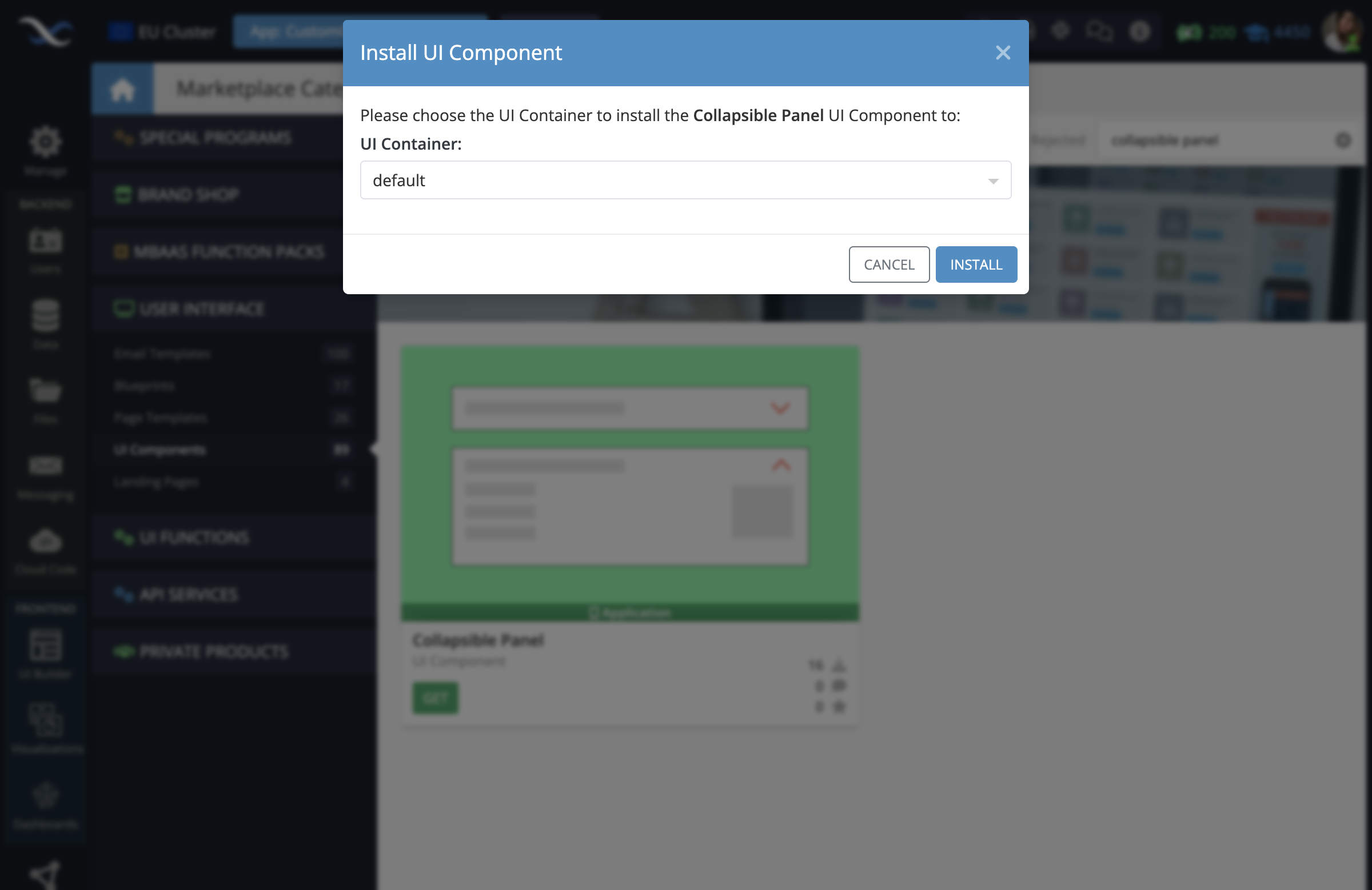 Install the component to the UI Container of your choice