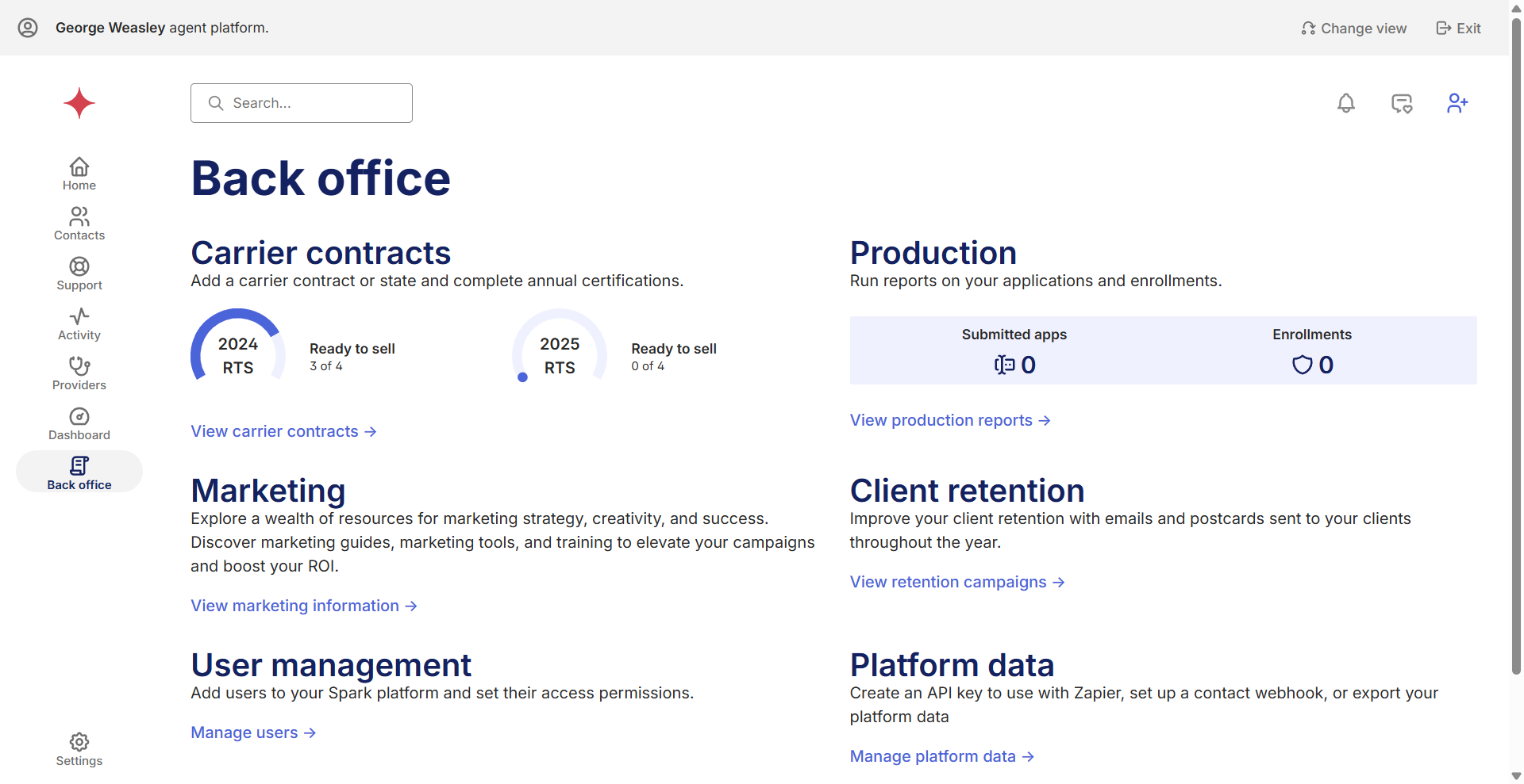 Viewing Contracting statuses only takes a few clicks! To get started, select **Back Office** on the menu bar.