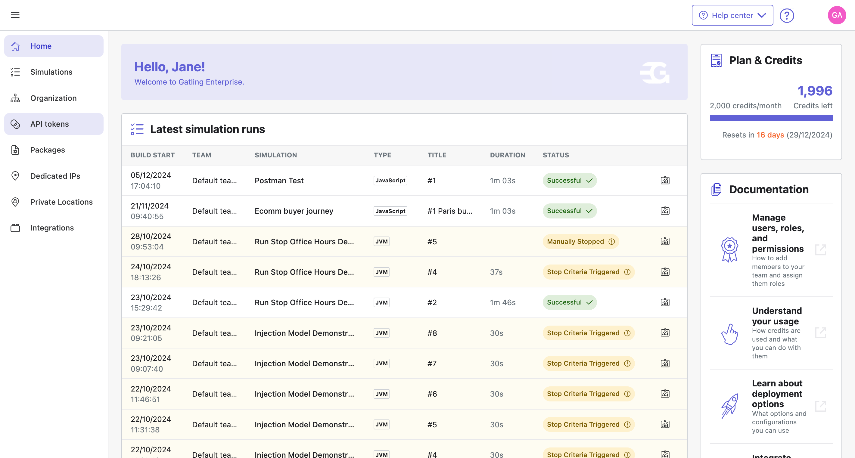 To get started with managing your API tokens, click on the **API tokens** section.