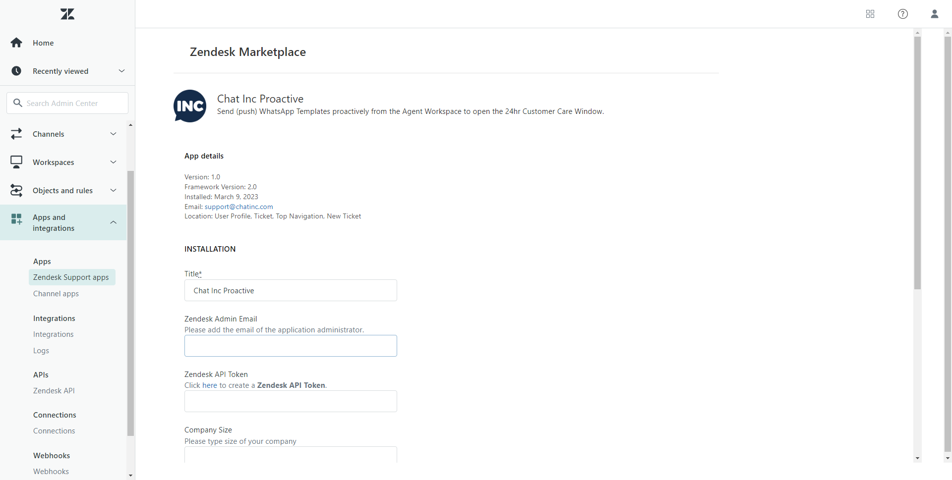 Fill in the Zendesk Admin Email Address