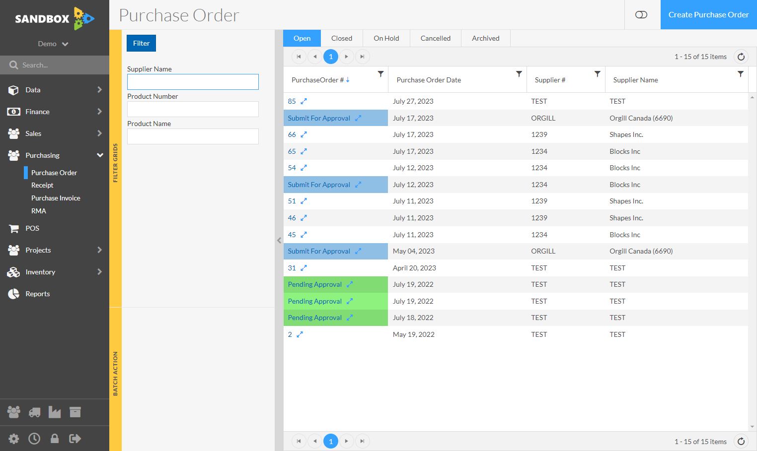 Optional to filter POs to make it easier to find