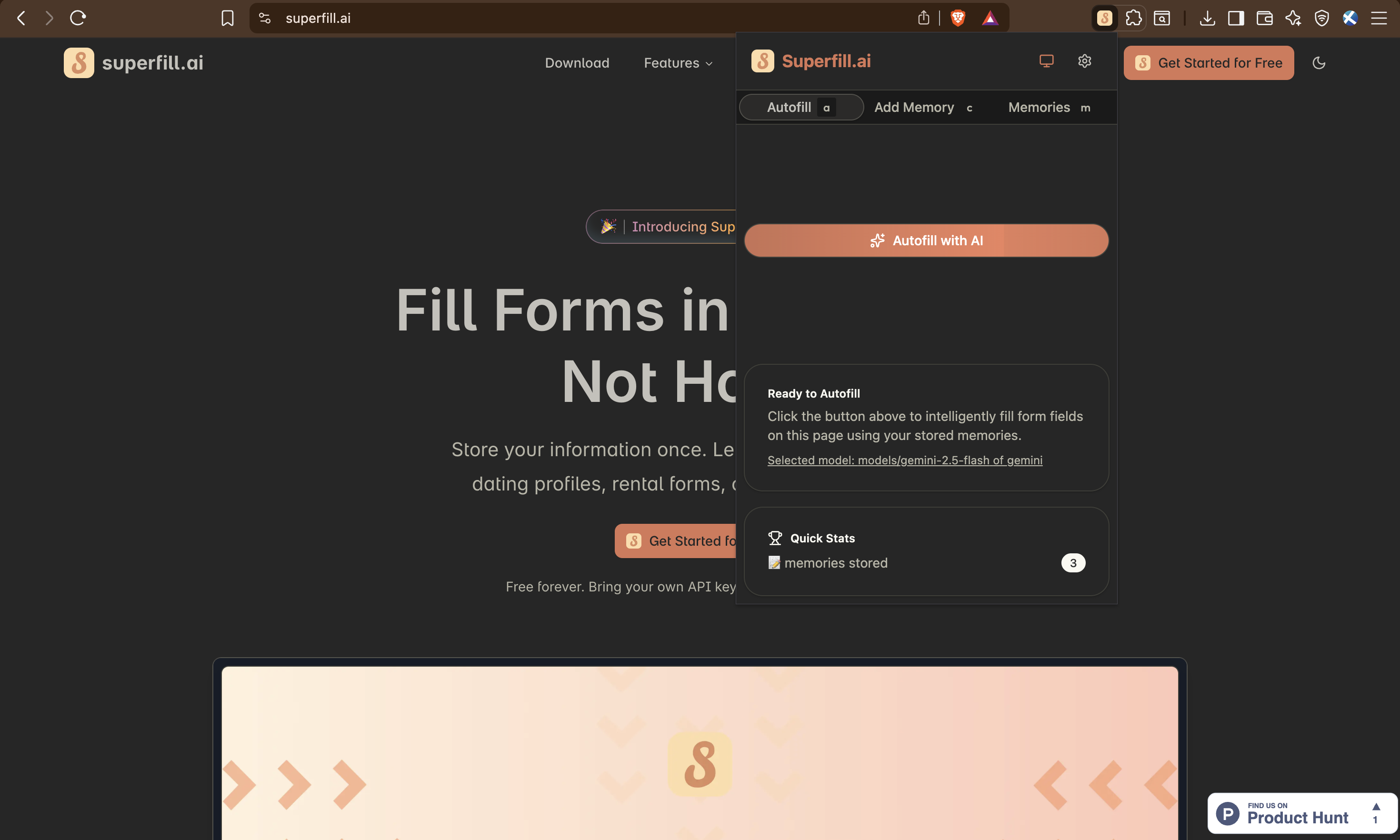 Click on this button to autofill forms using your saved memories.