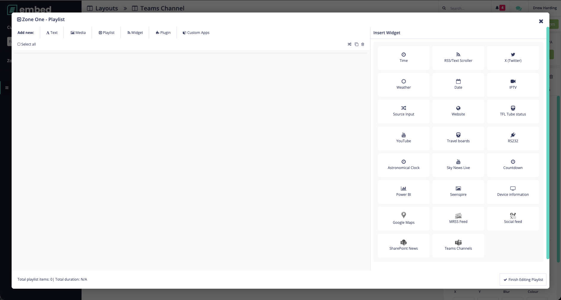 Pick the Teams Channels widget to display Microsoft Teams announcements on your screens.