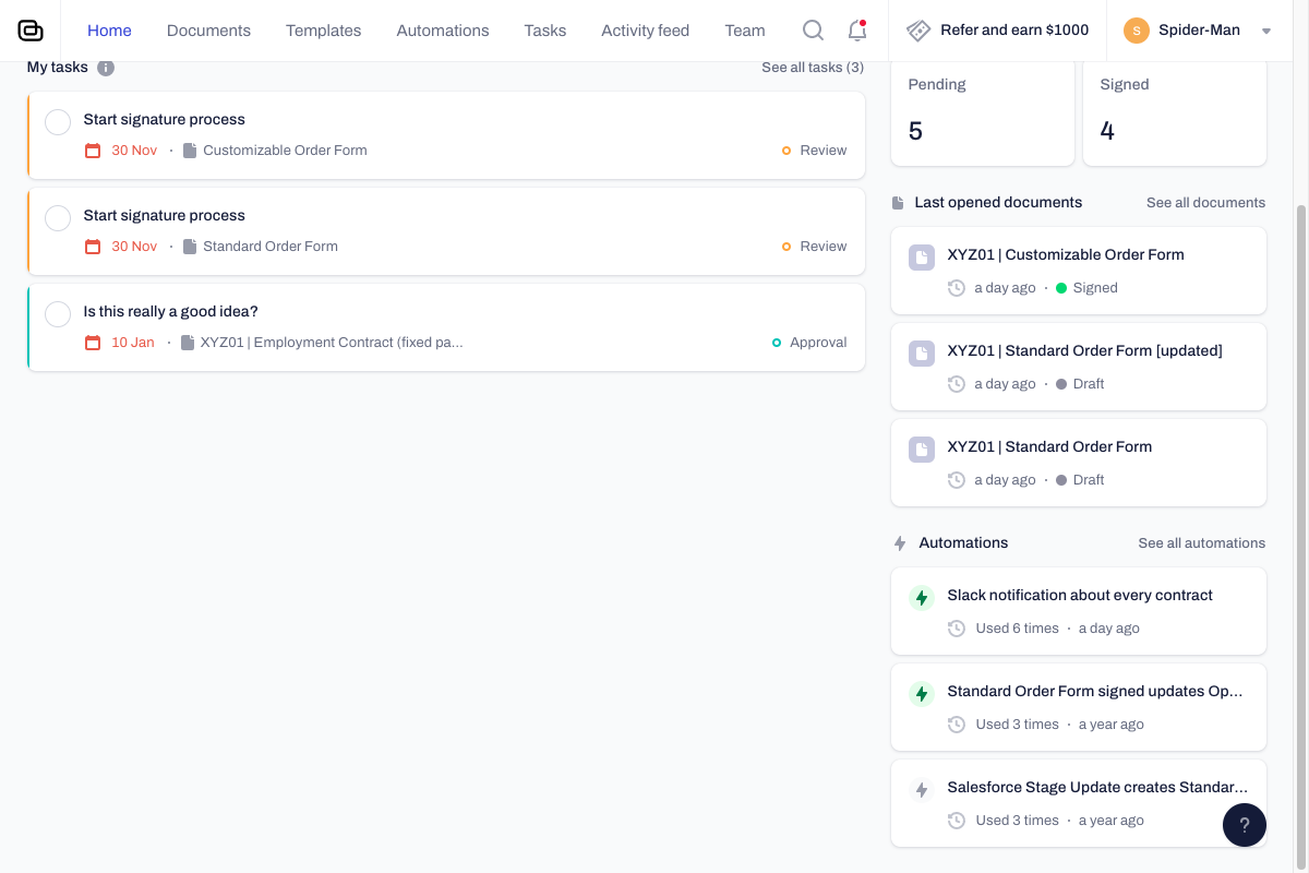 In the sidebar, you can see the list of all active automations running in the background.