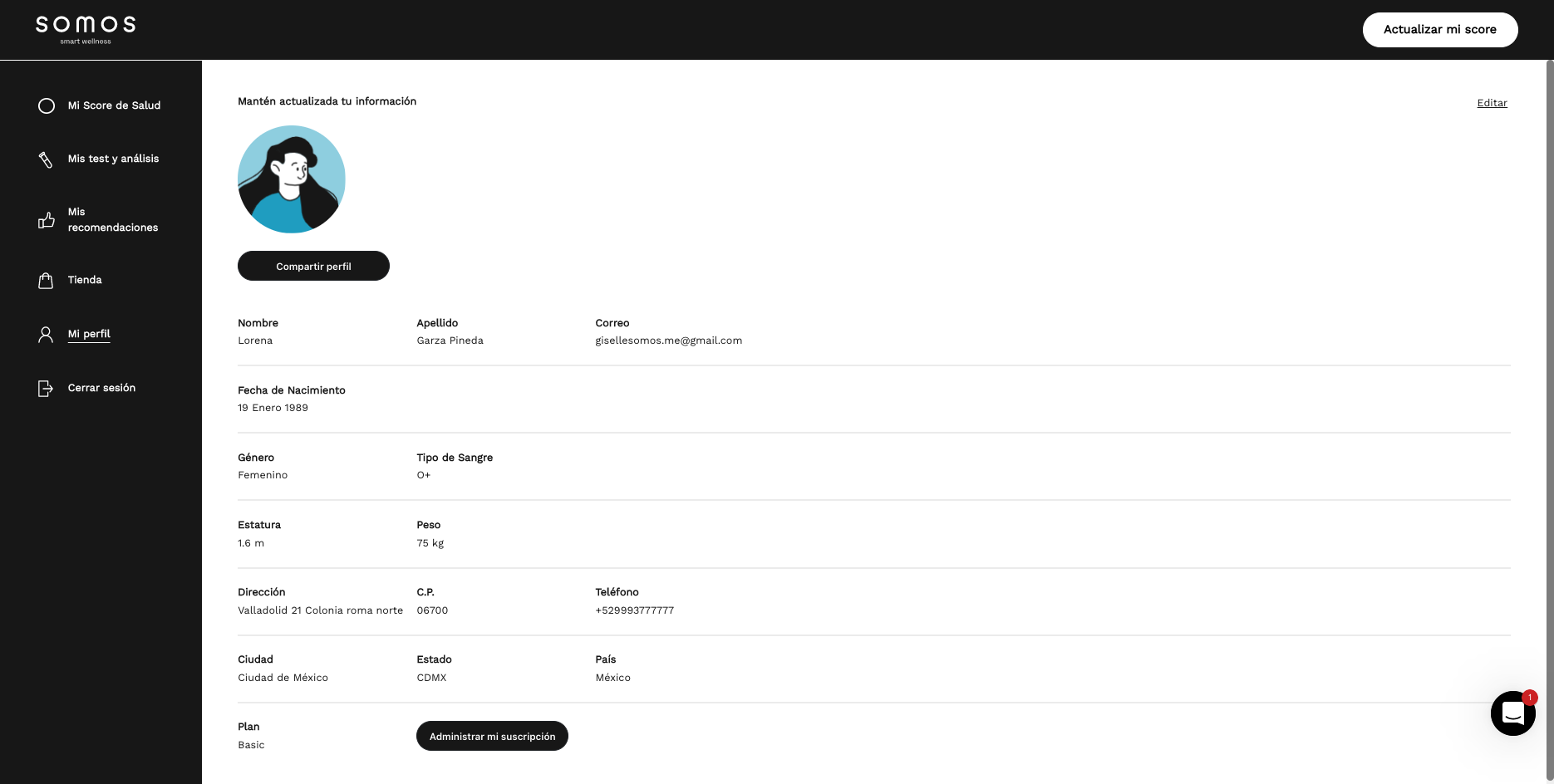 Dale clic al botón "Editar" para actualizar tus datos.