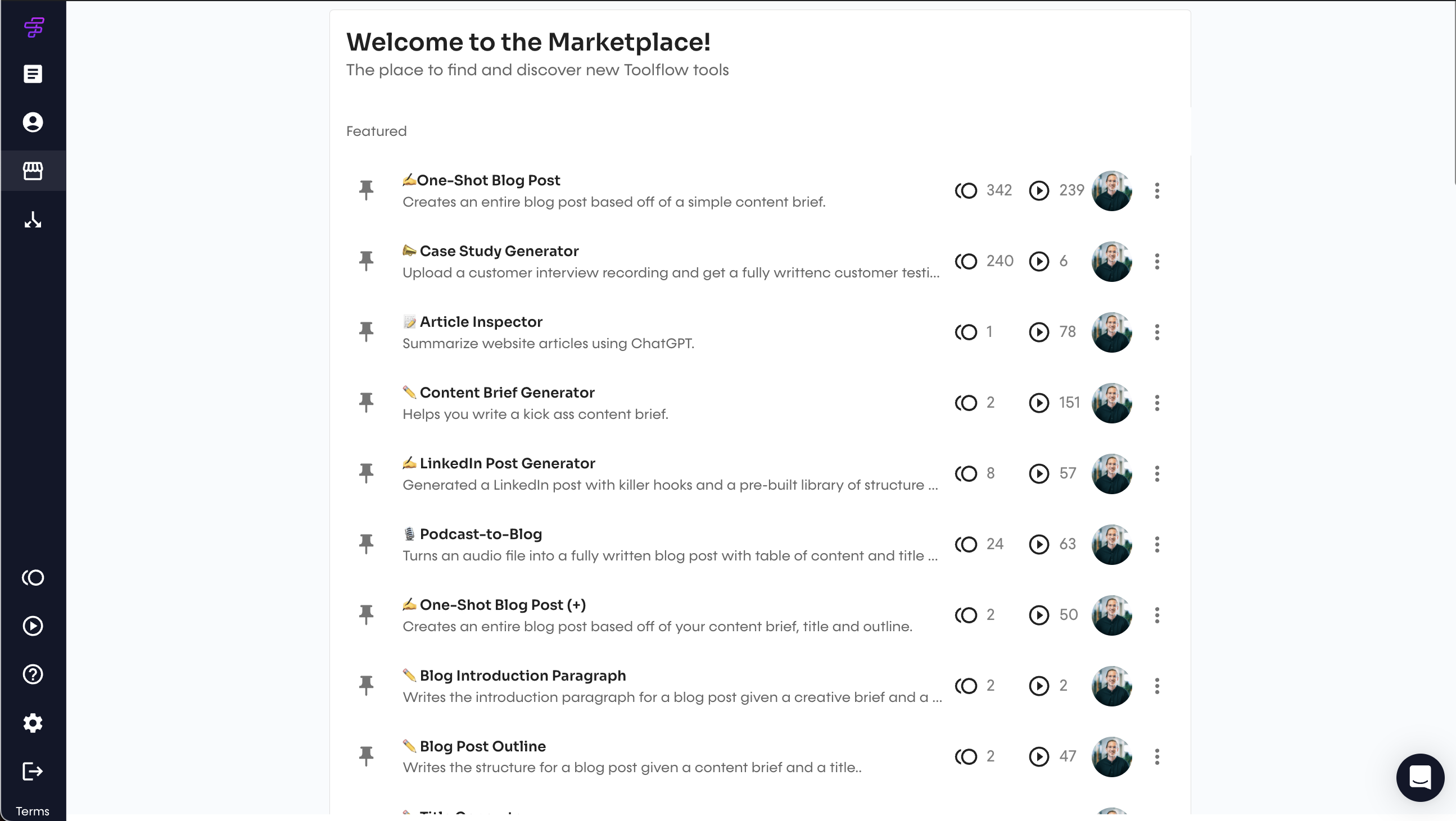 Start with the Marketplace. 

A library of pre-made AI tools & workflows you can use to power through work.