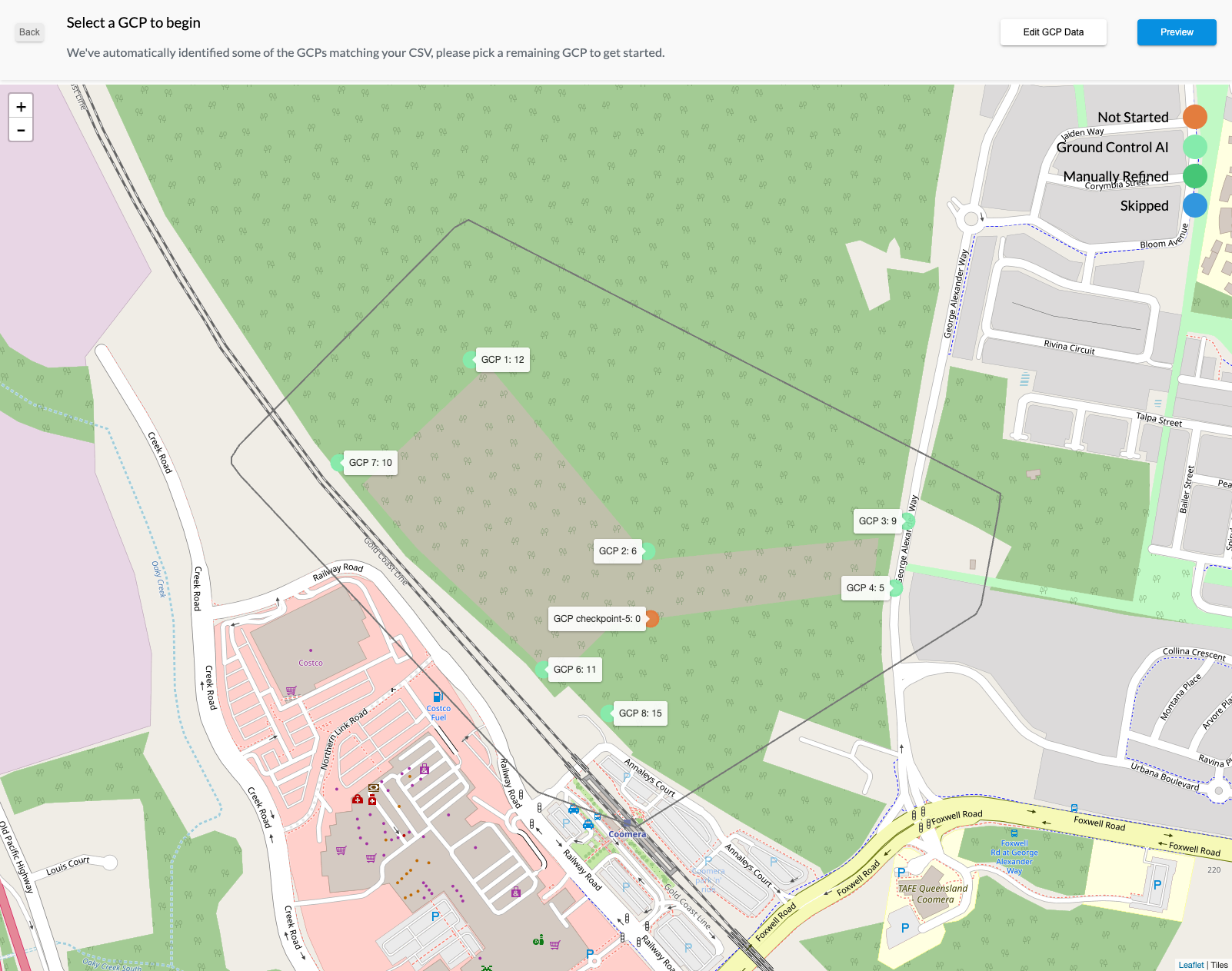 Manually Refine Your GCPs:
Now it's time to refine your GCPs. While the AI does a good job of finding the center of your points, it's best to manually refine them to get the most accurate results.

