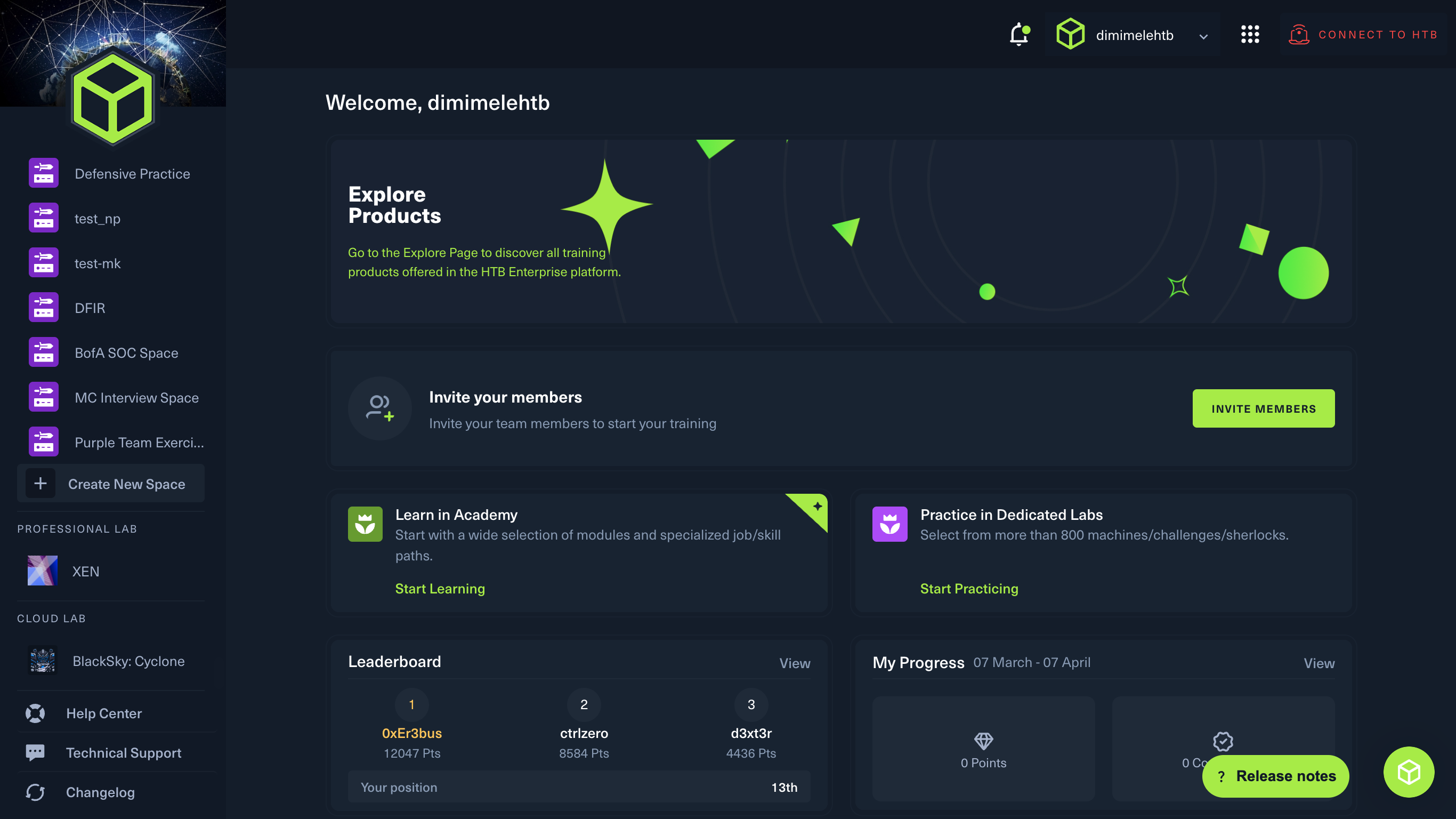 Create a new Space within Dedicated Labs 