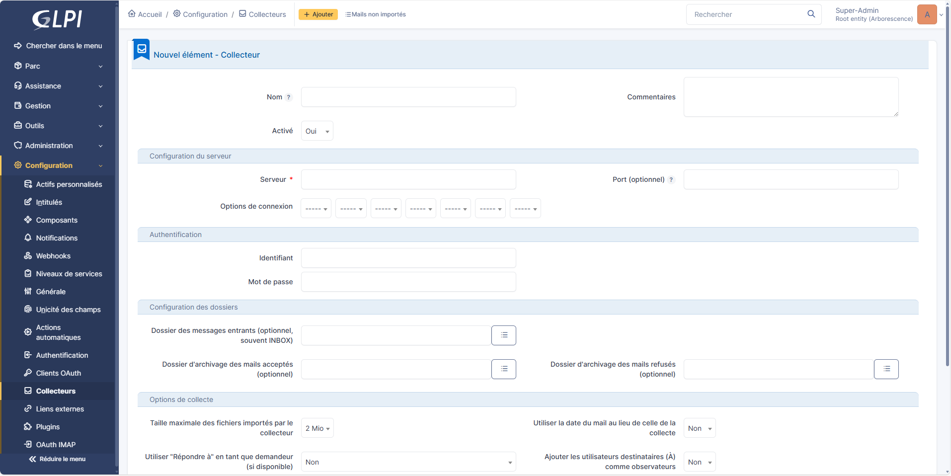 Le collecteur de mails permet de récupérer les mails d'une boite mails et de les convertir en tickets

Notez que dans certains cas, le plugin OAuth IMAP est nécessaire ( récupération de mail  impossible par le protocole TLS ou via un mot de passe application par exemple). 
Ce plugin est disponible sans souscription depuis le marketplace