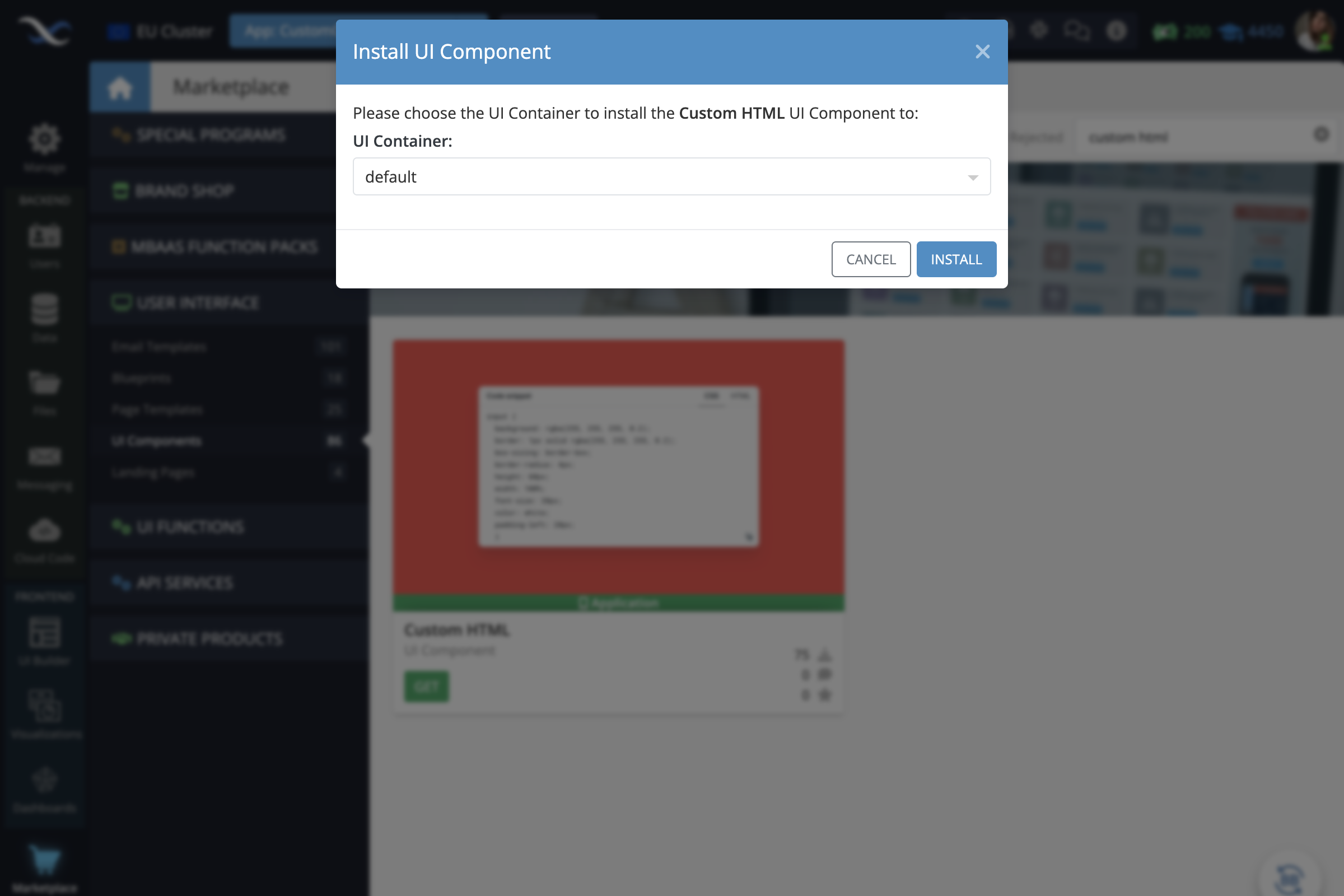 Install the component to the UI Container of your choice