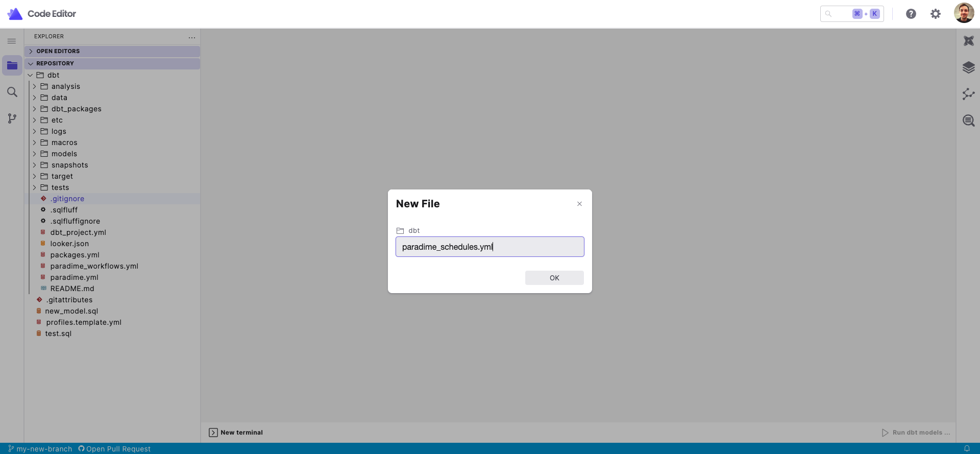 Create your paradime_schedules.yml configuration file in the root of your dbt project.