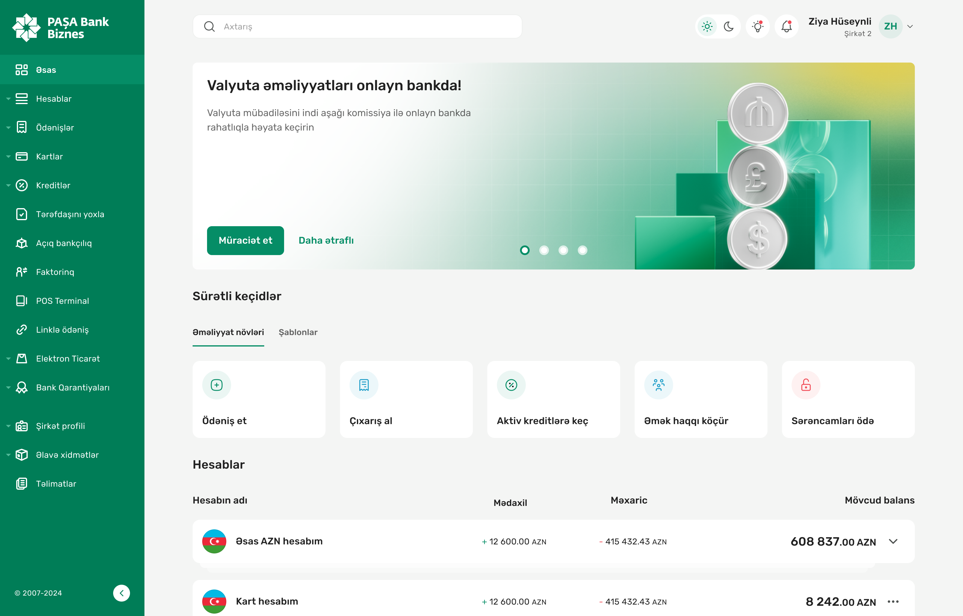 Tariflər bölməsinə keçmək üçün sol menyudan "Ödənişlər" bölməsini seçin
