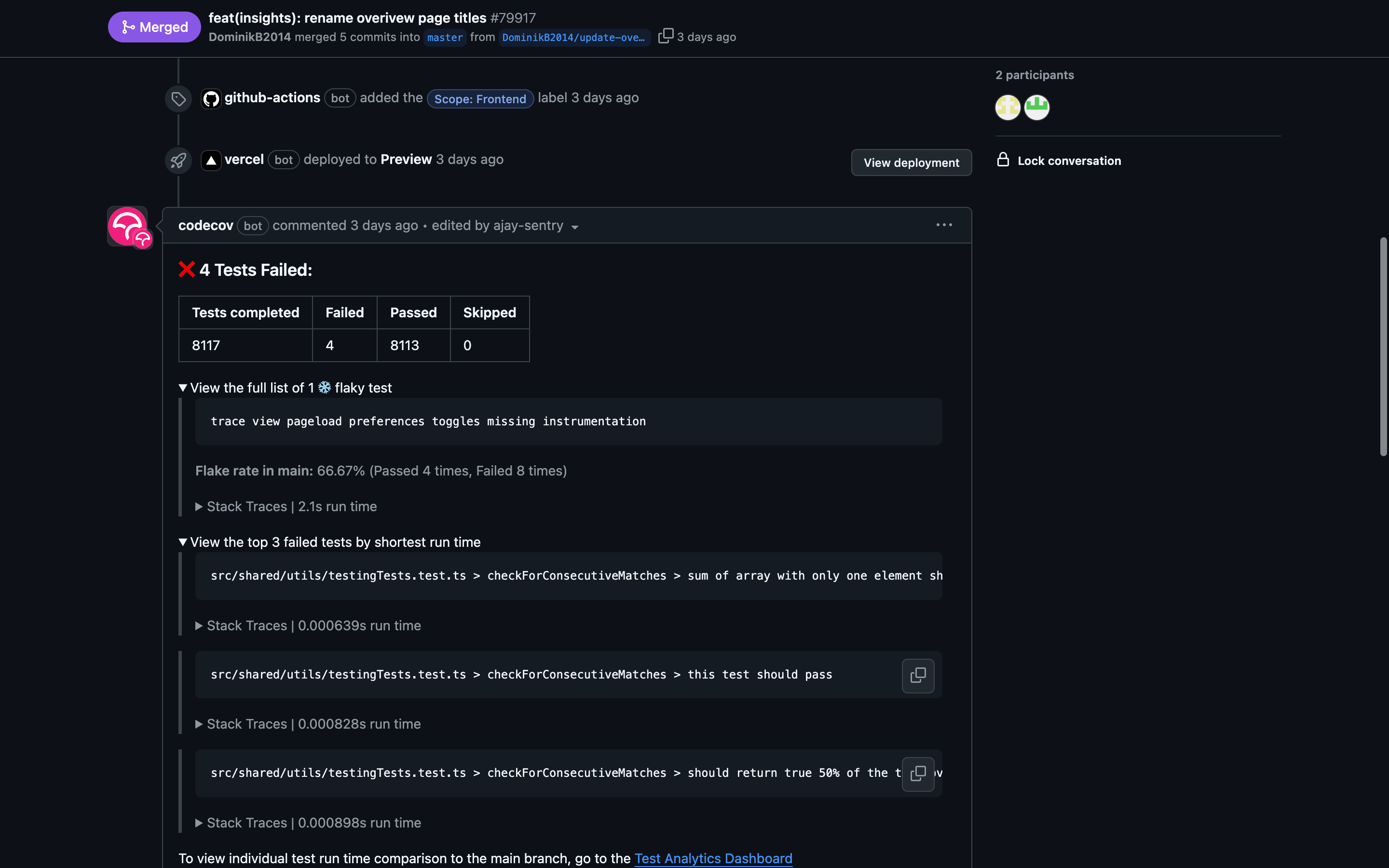 See flaky tests in your PR