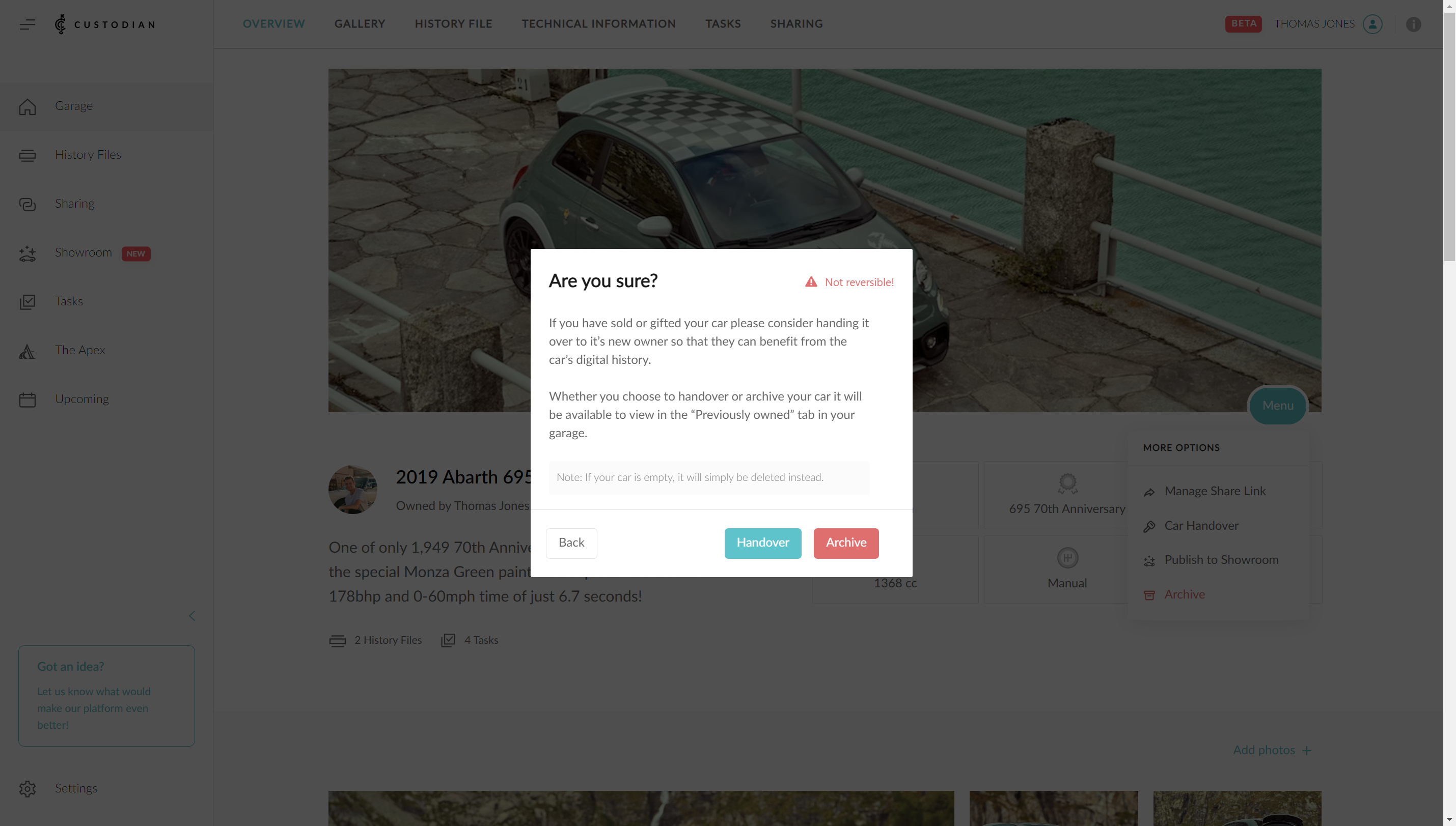 Read the notice and confirm you'd like to archive the car