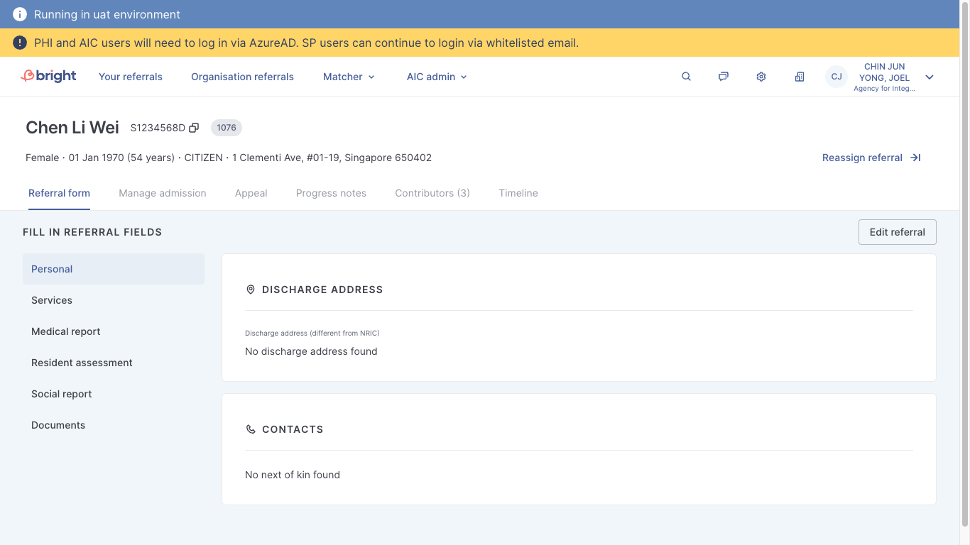 Review the referral as filled in by RS