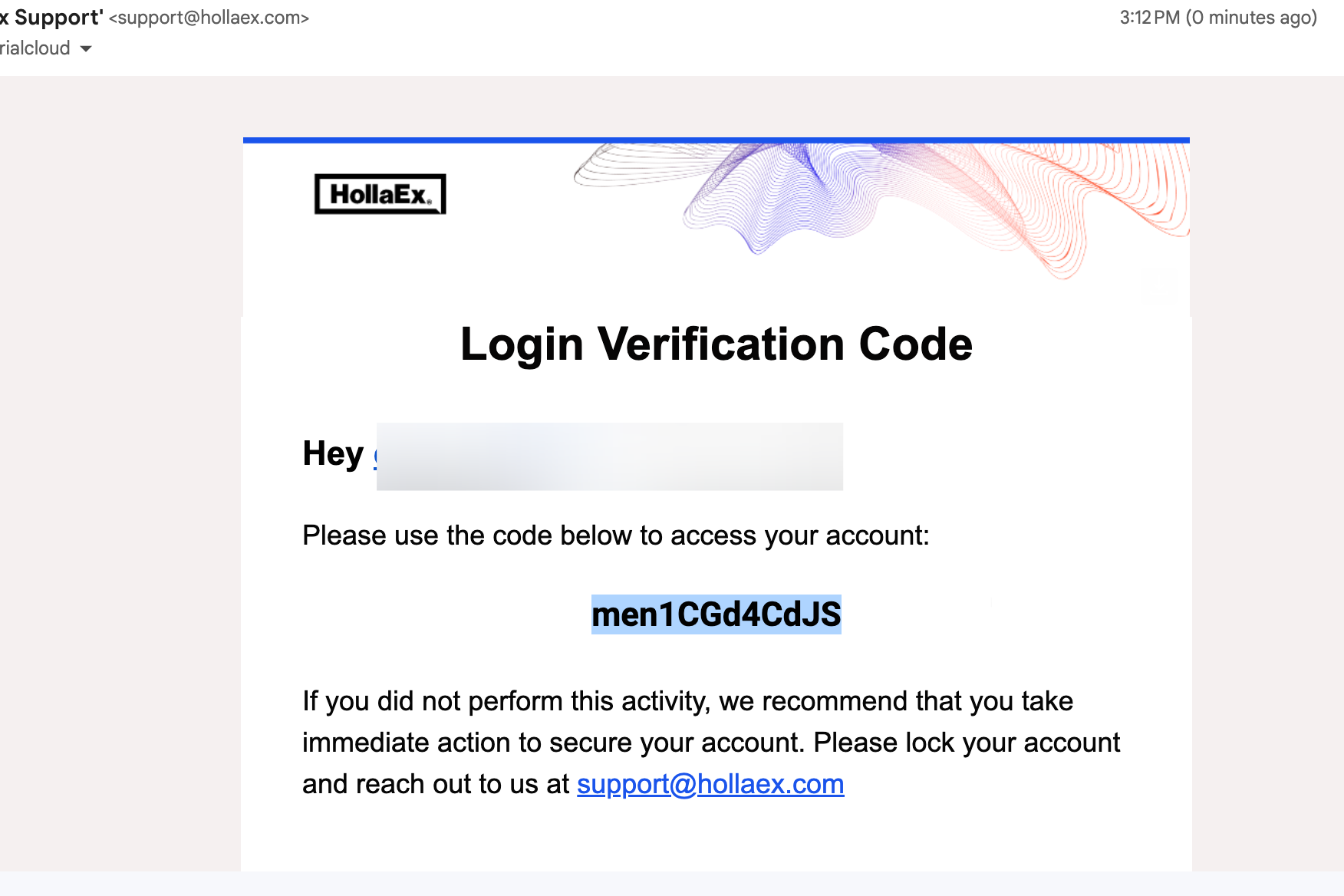 Copy the verification code provided in the email.