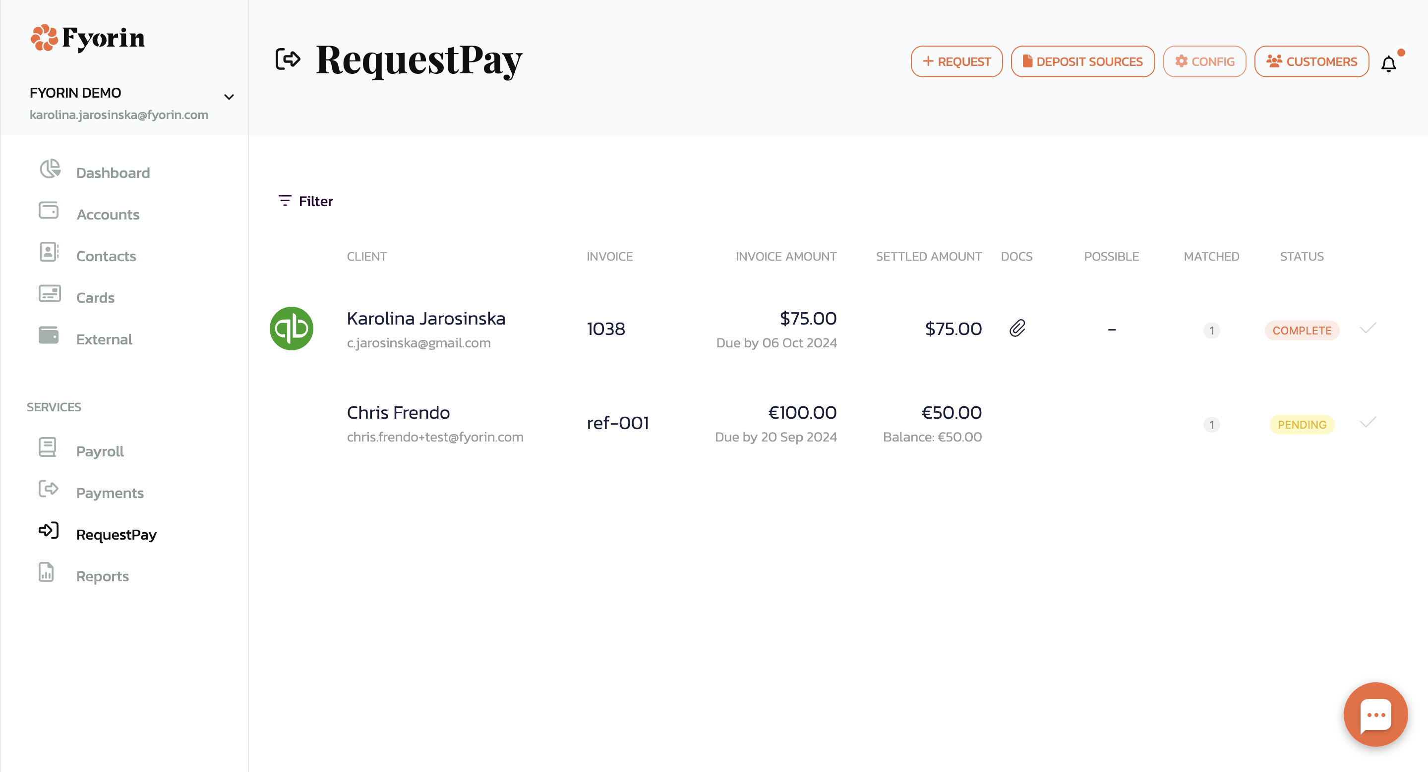 Once your Sagr integration is set up and synced, here you will see configuration, see the payment requests and their status. 

Let's create an invoice for a customer in Sage.