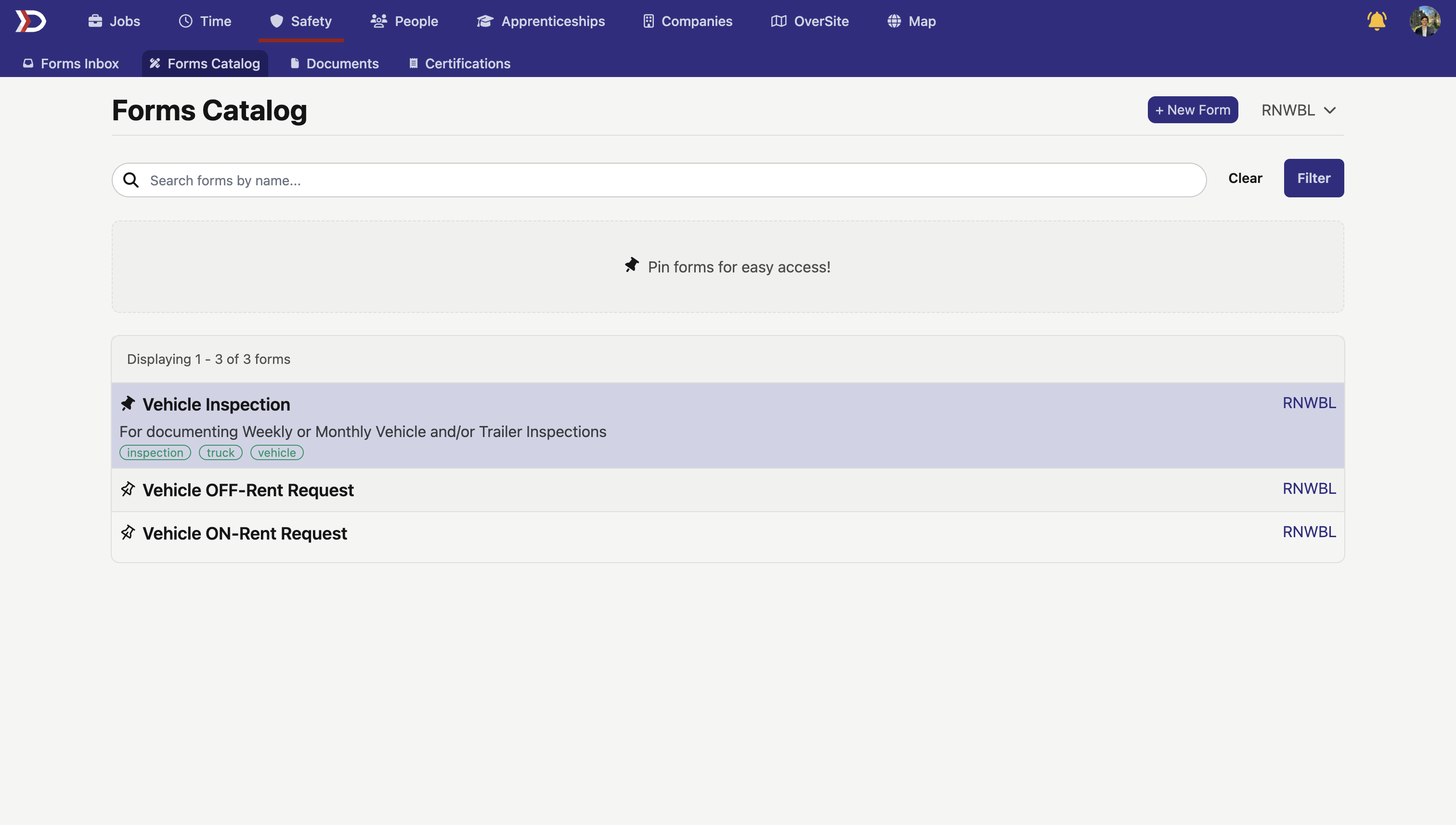 Select the desired Job Form Type