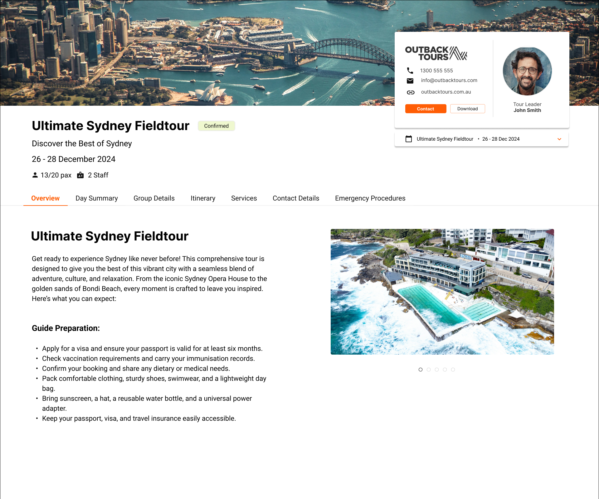 The Guide Portal gives each guide access to everything they need to deliver their tours, all in one place