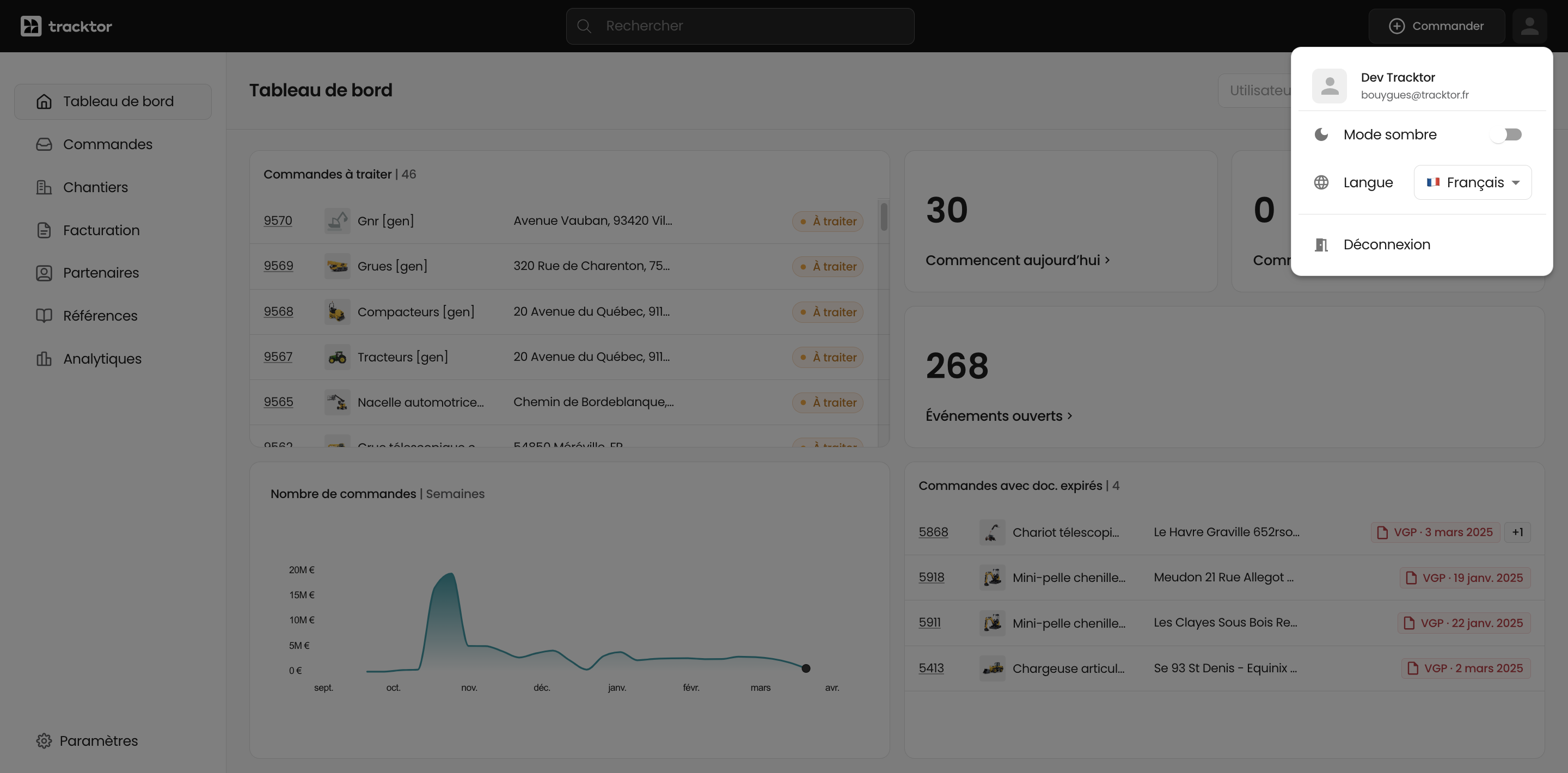 Cliquez sur "Déconnexion" pour quitter l'application Tracktor