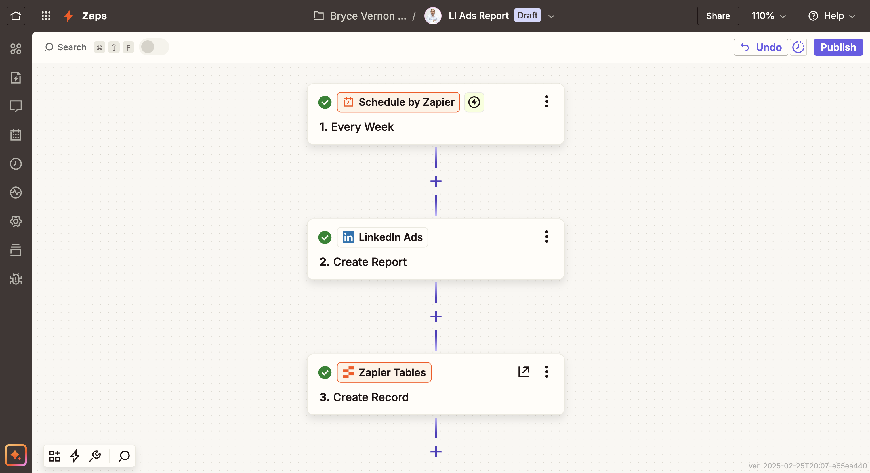 A Zap creates **Facebook and LinkedIn Ads reports** every week and **consolidates results** in Zapier Tables.