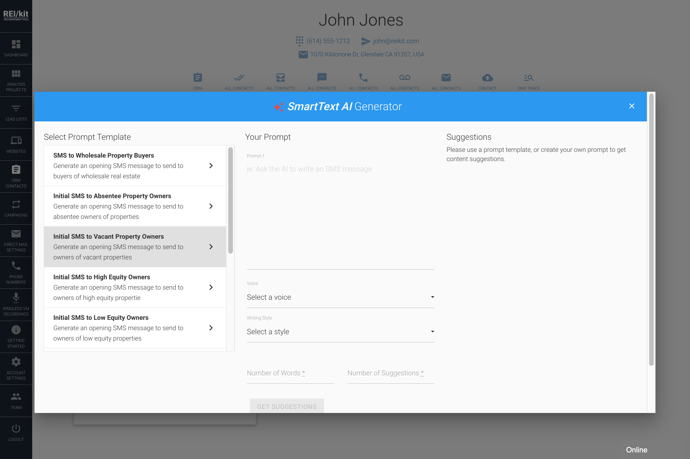 Select from one of our AI Instruction templates for a particular prospect type. 