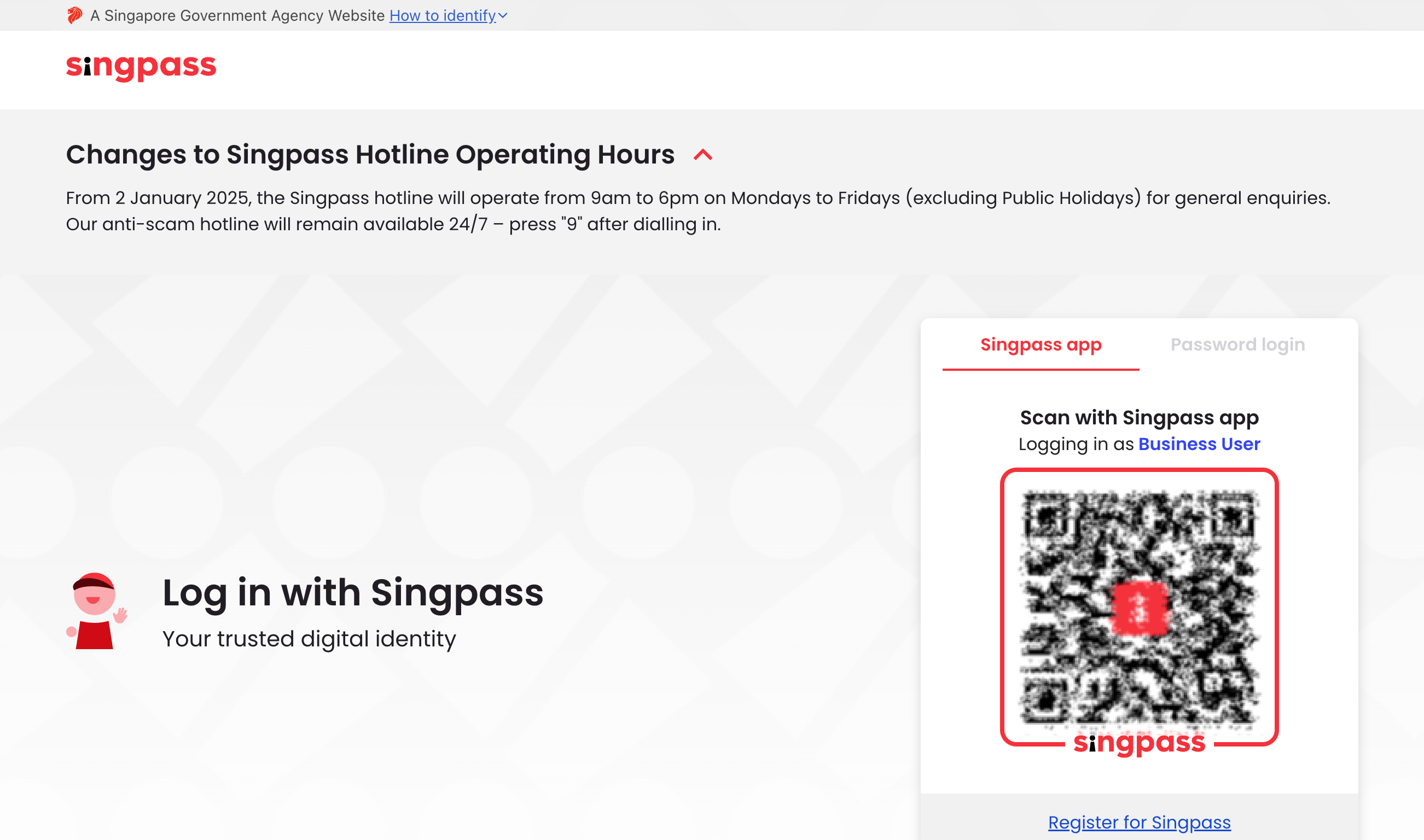 Login with Singpass app or password