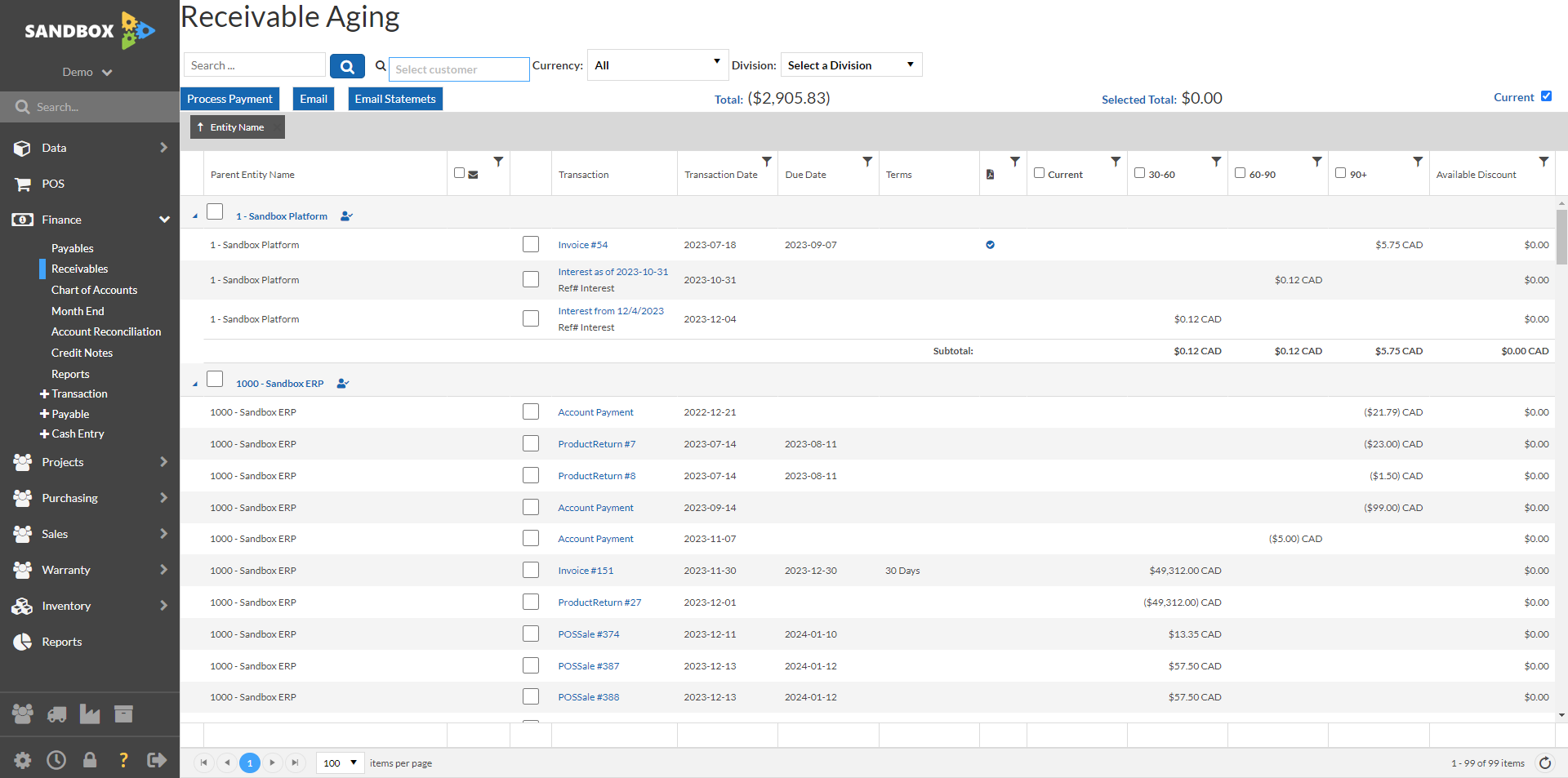 Optional: Filter receivables by customer