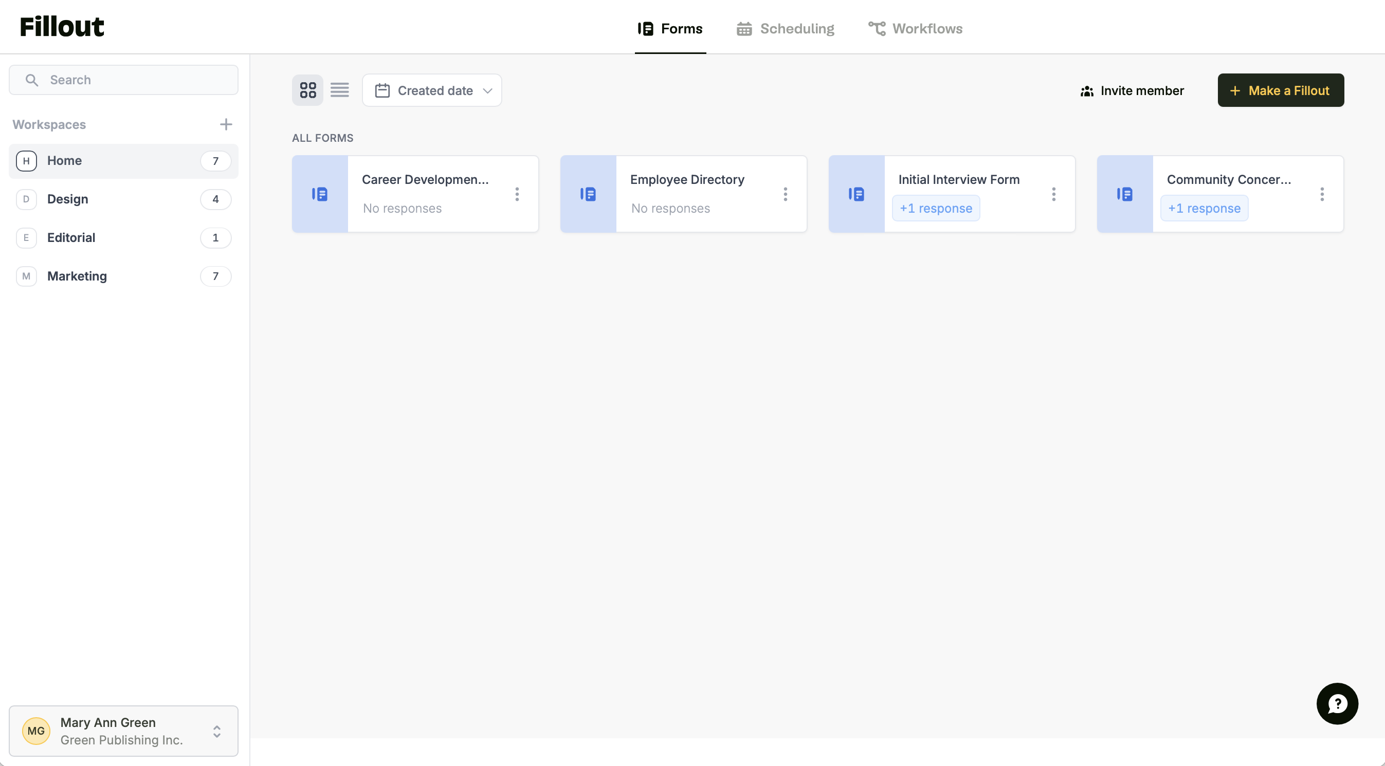 From the homepage, make a Fillout form.