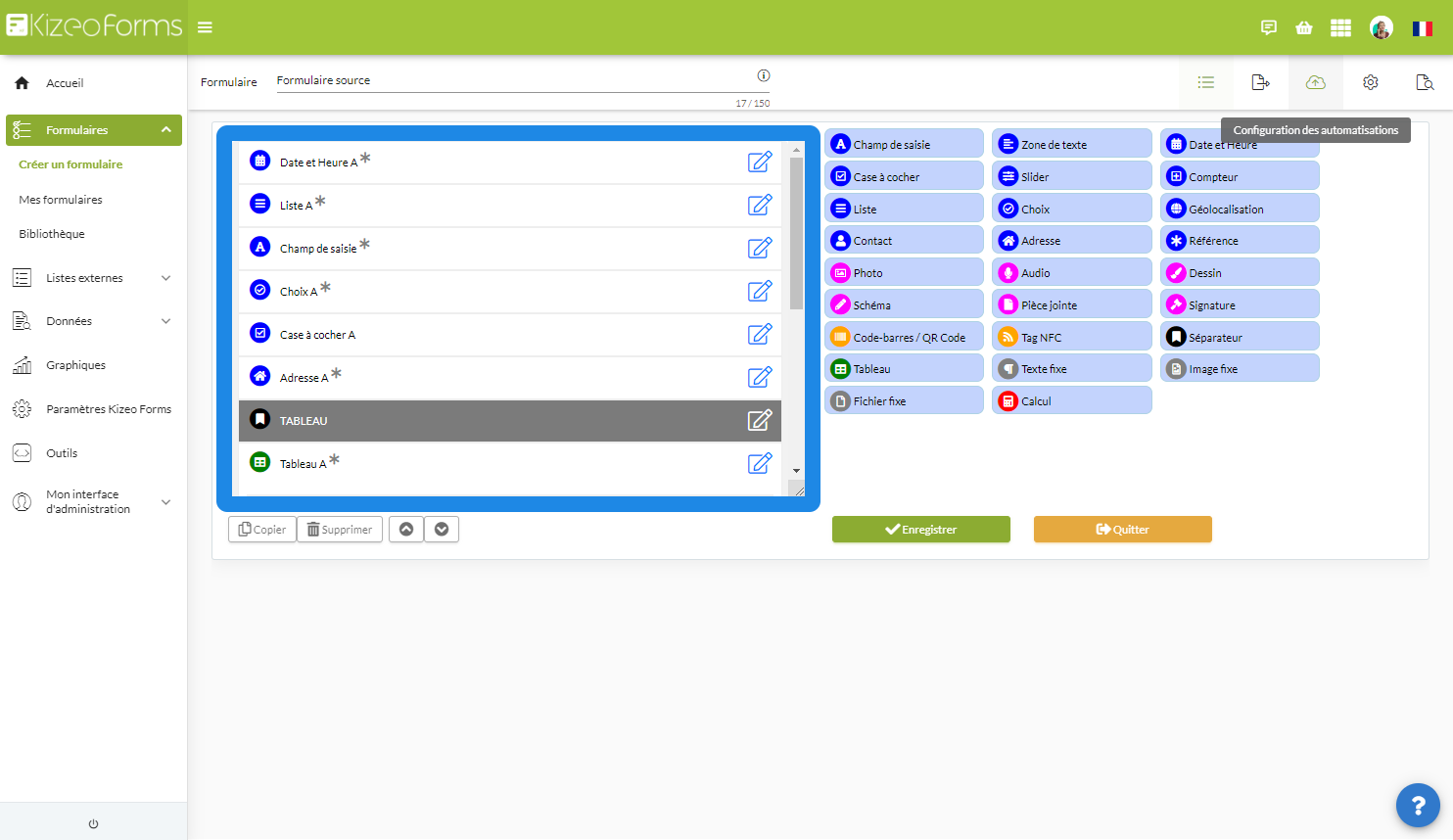 Ouvrez la configuration des automatisations en cliquant ici