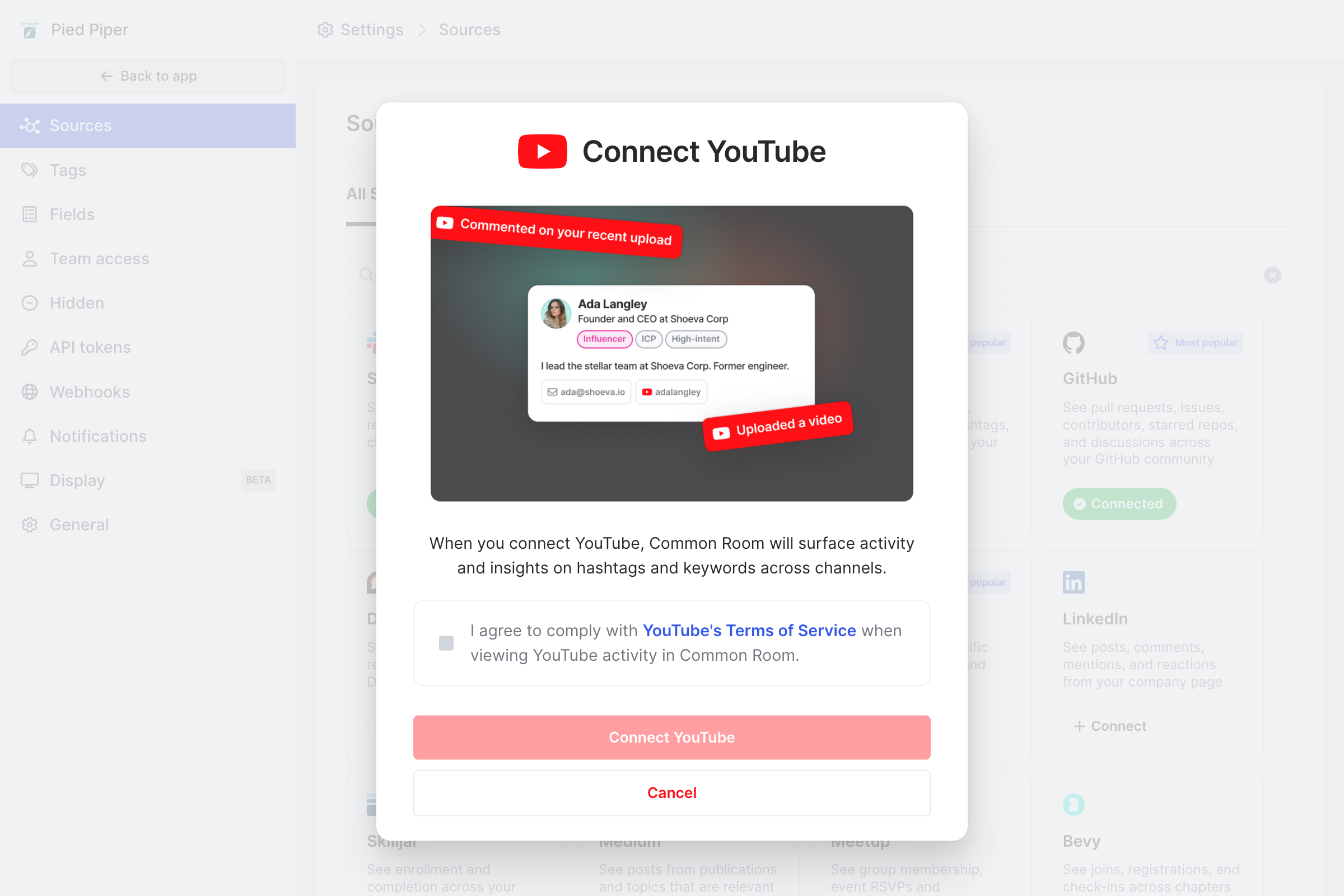 Confirm that you agree to YouTube's Terms of Service.