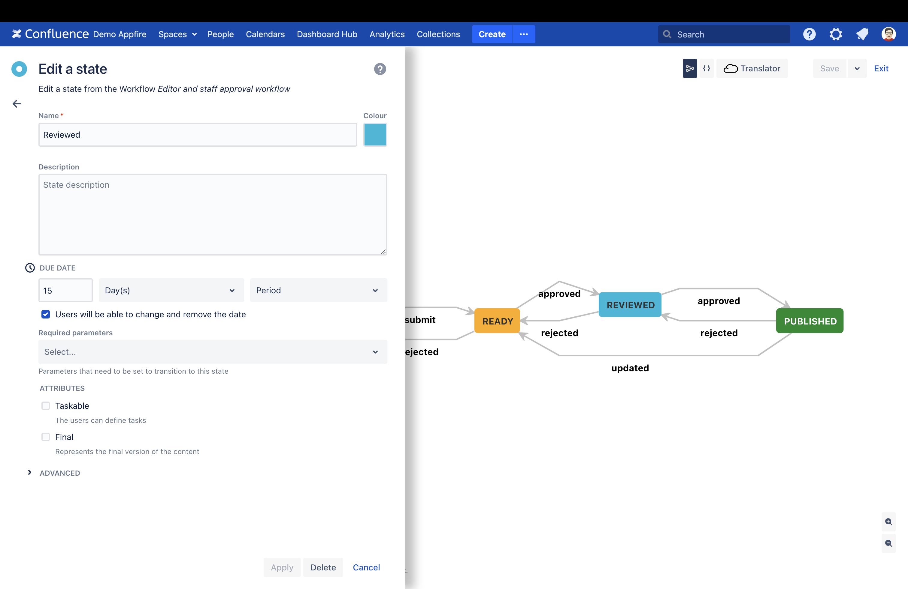 Customize the states in your workflow: Set expiration dates to guarantee regular reviews.