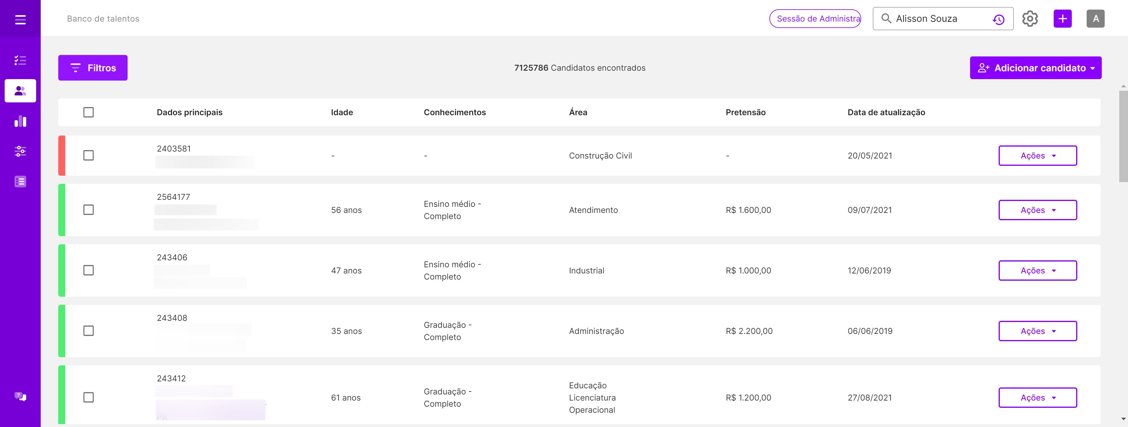 A abler possui um banco de talentos com mais de 7 milhões de candidatos.

Você pode aplicar filtros e encontrar candidatos mais específicos.