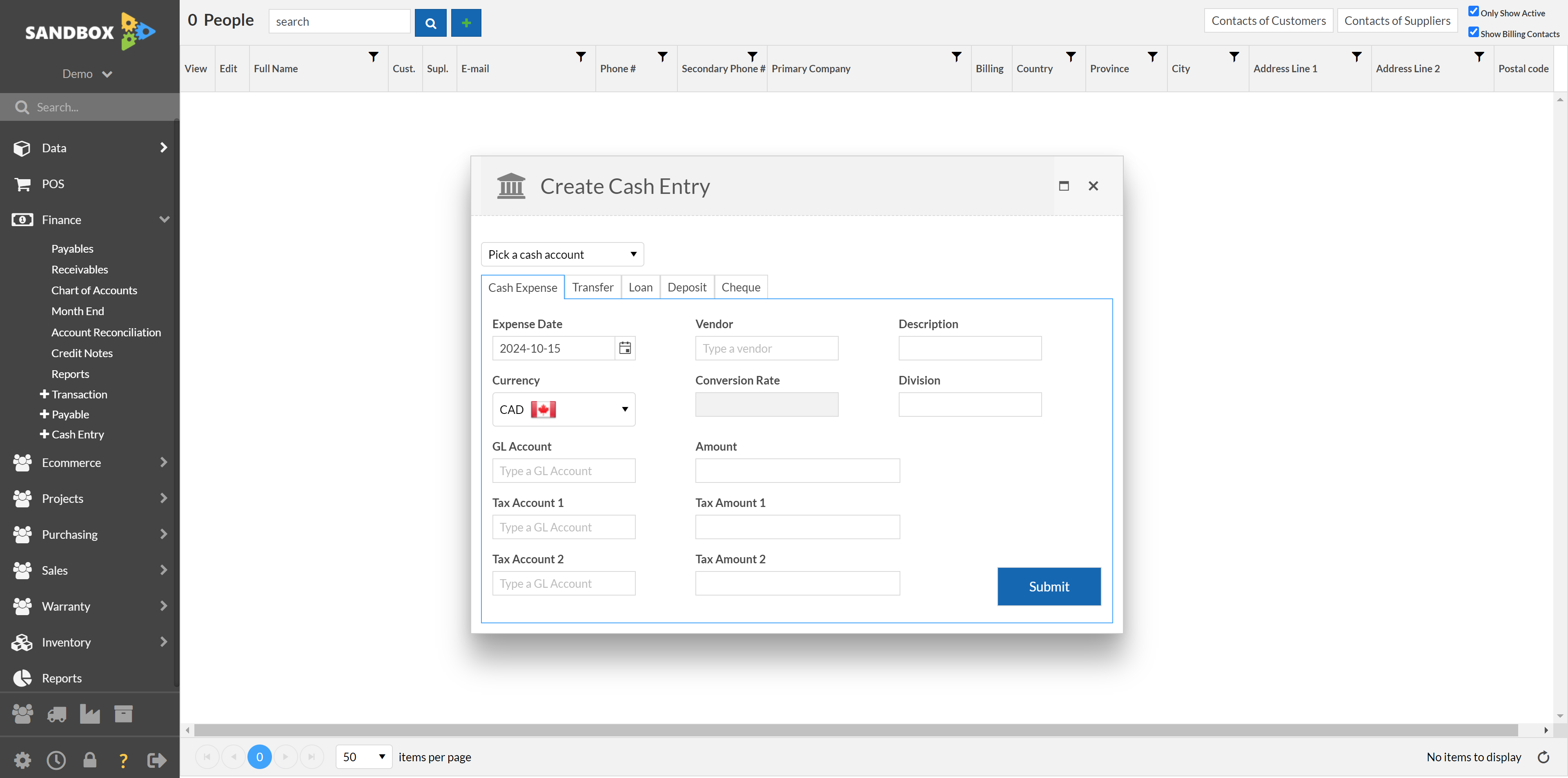 Select the Cheque tab