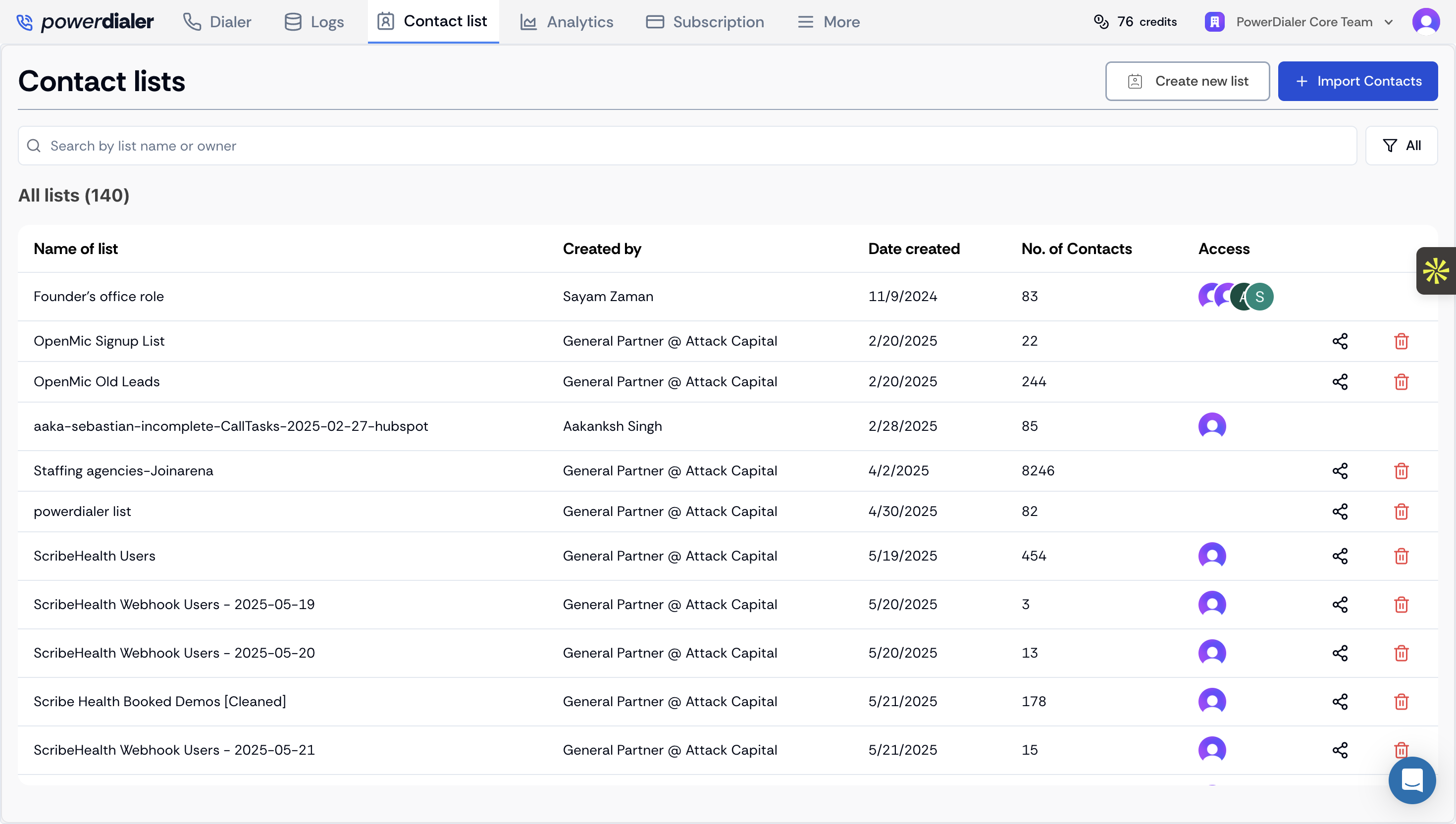 Navigate to your contact lists to easily view and manage all your contacts in one place.