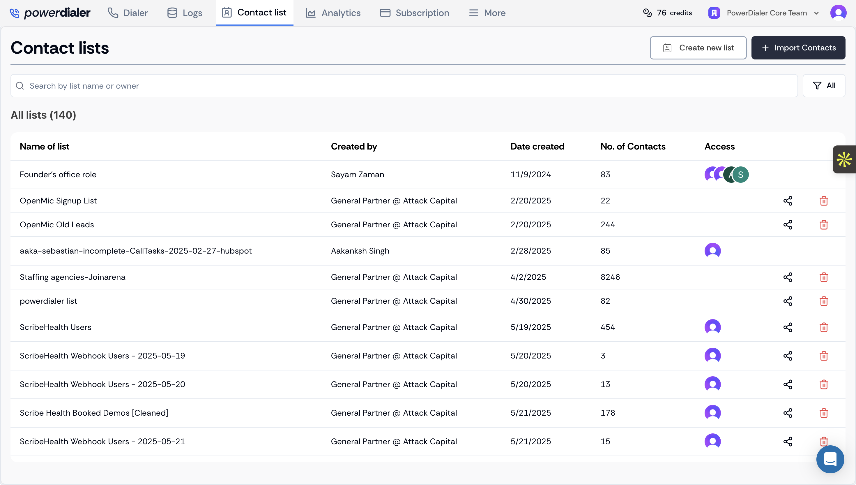 Click the *Import Contacts* button to quickly add a new batch of contacts to your list.