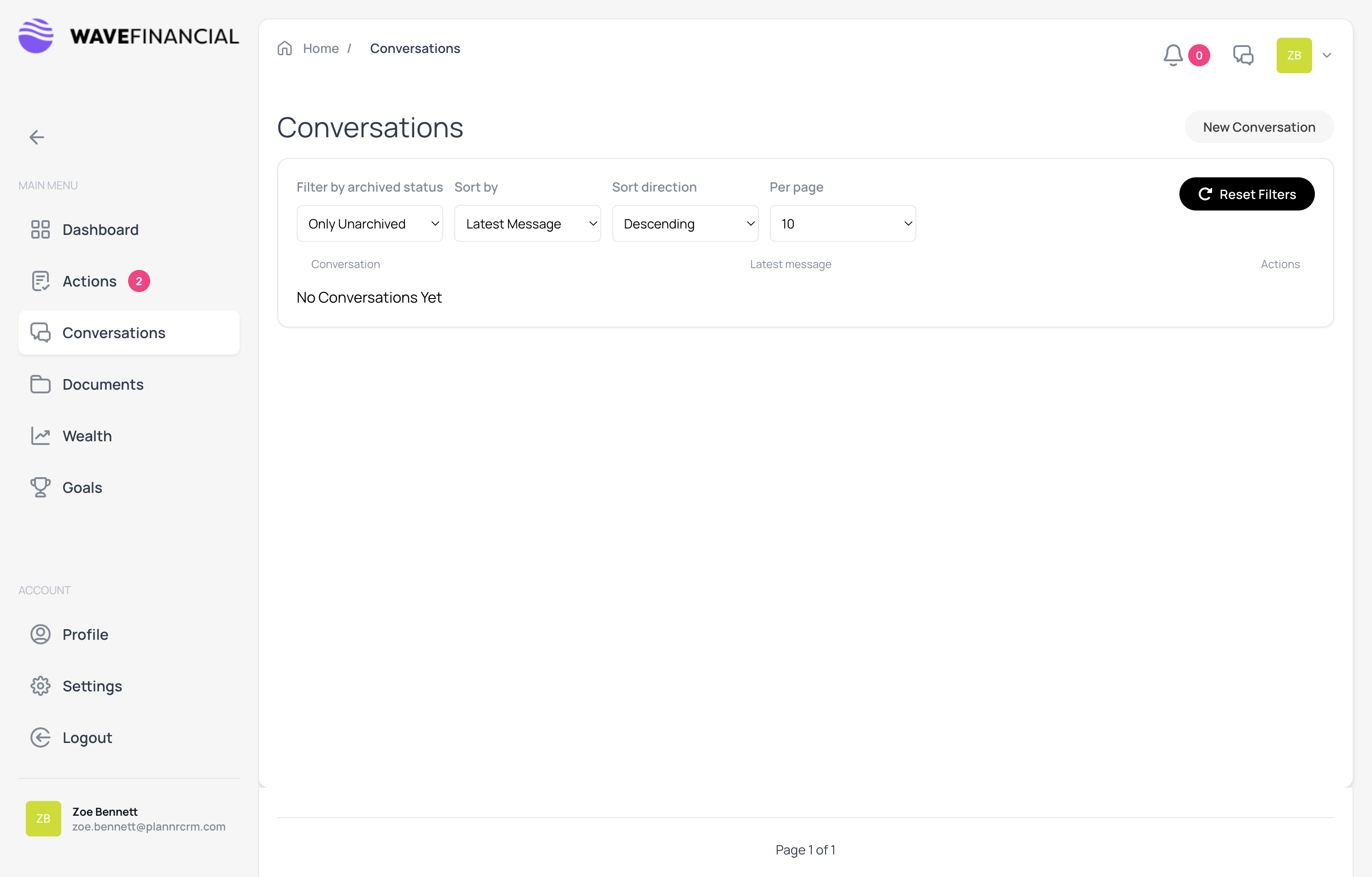 To create a new message, click **New Conversation**